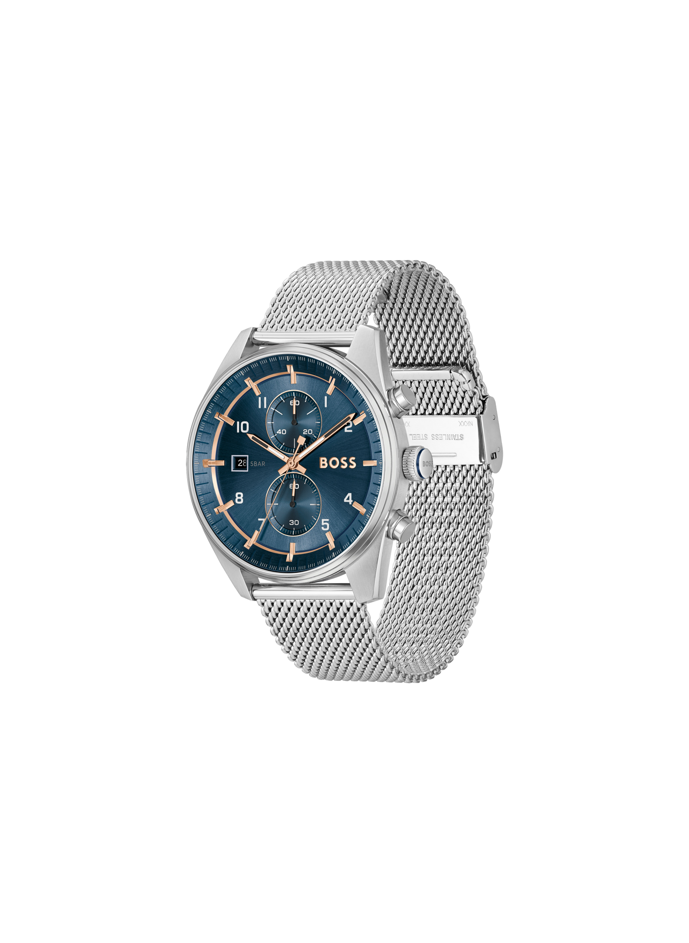 Montre quartz Skytraveller en acier inoxydable BOSS MONTRES Bleu