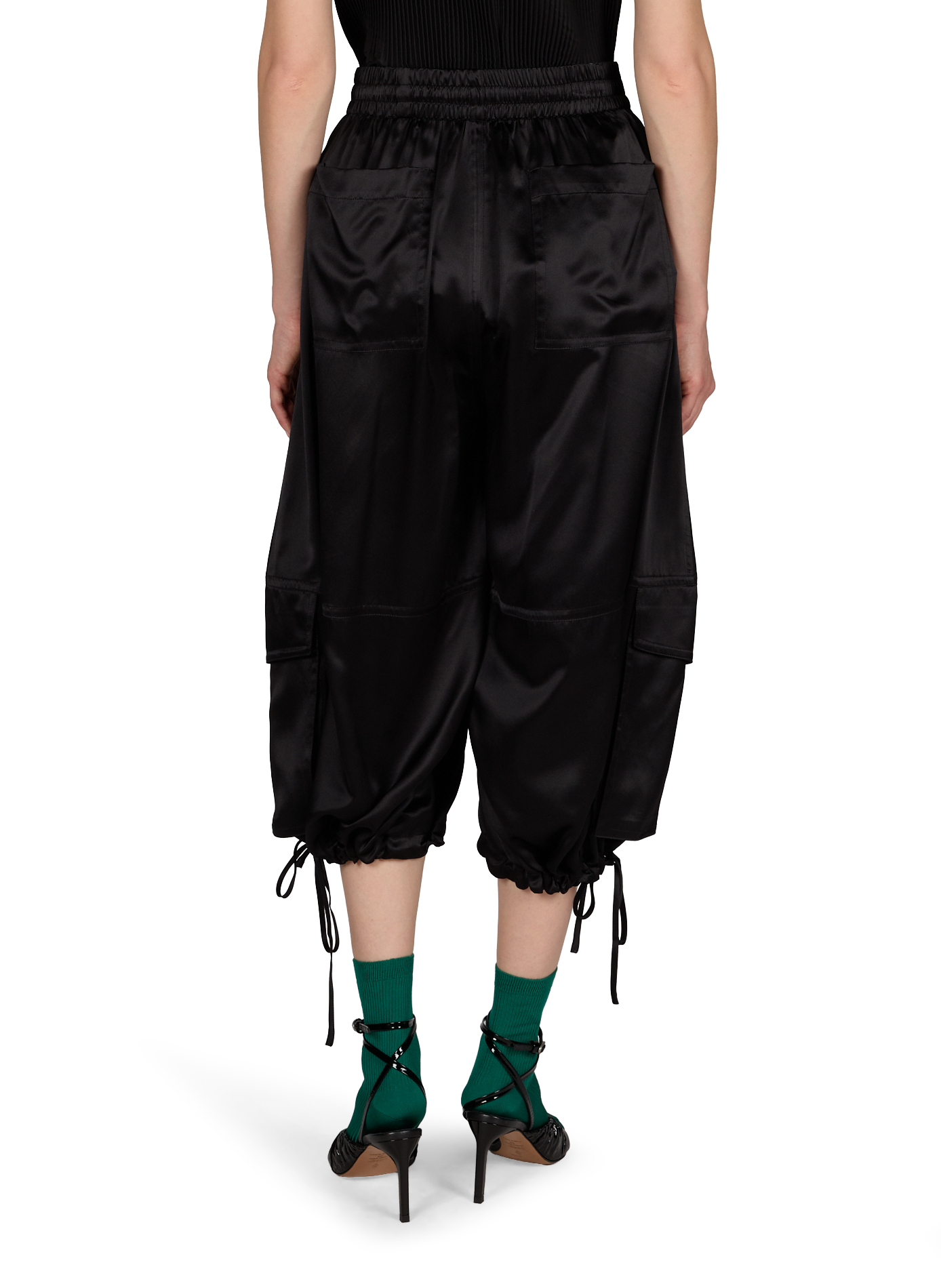 Wide cropped silk cargo pants CO Black