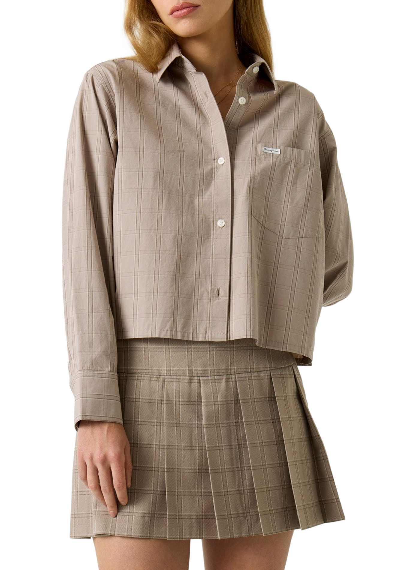 Short plaid cotton shirt GUESS Beige