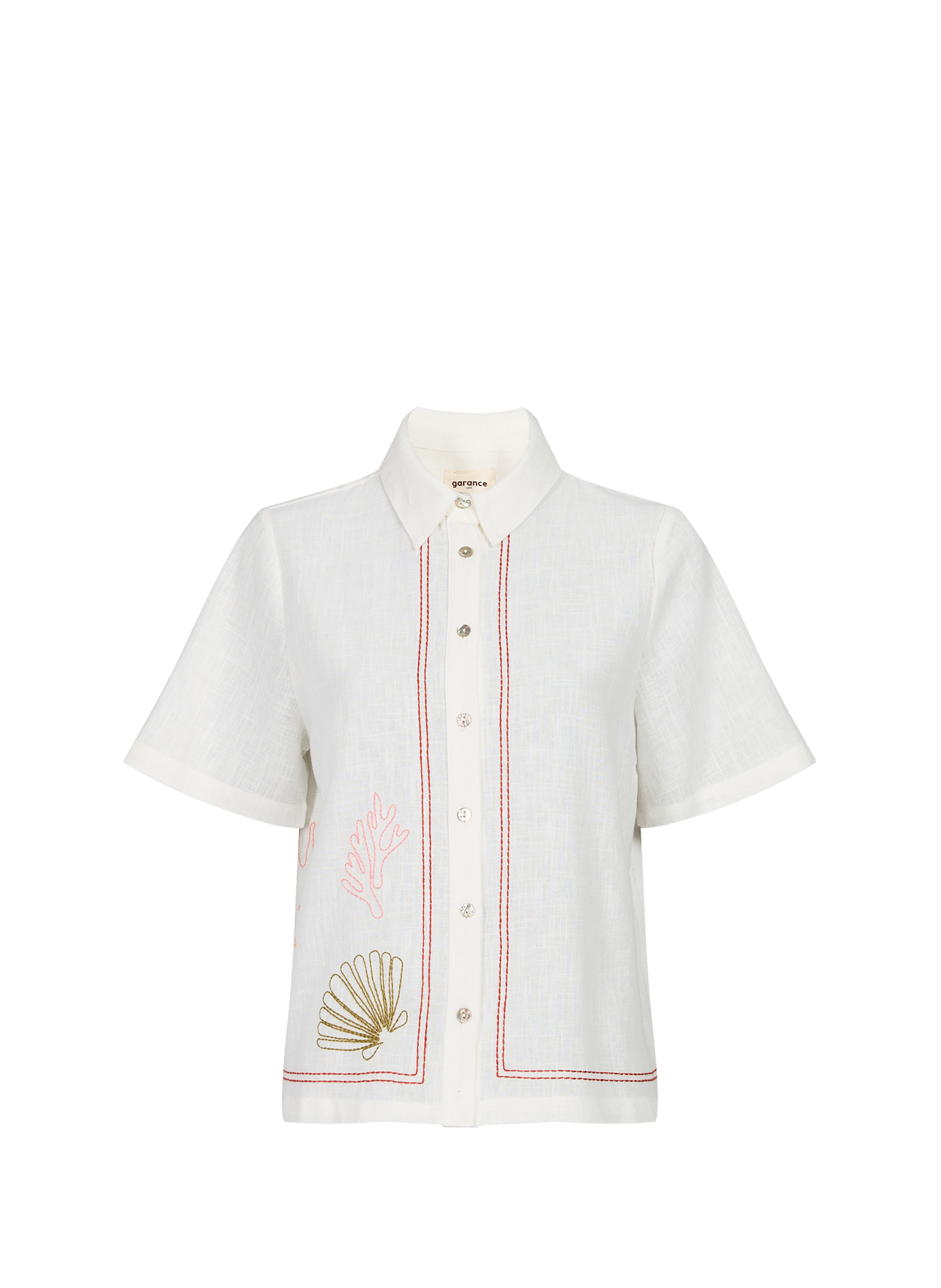 Short-sleeved embroidered shirt in blended ramie GARANCE White