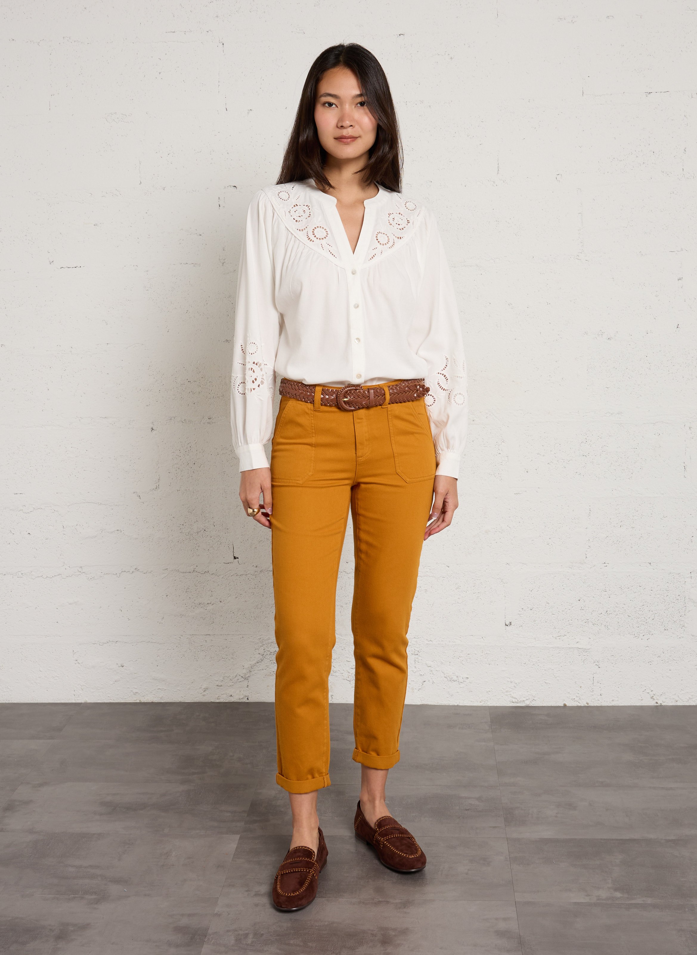Pantalon slim taille haute en coton nalla MAISON 123 Doré