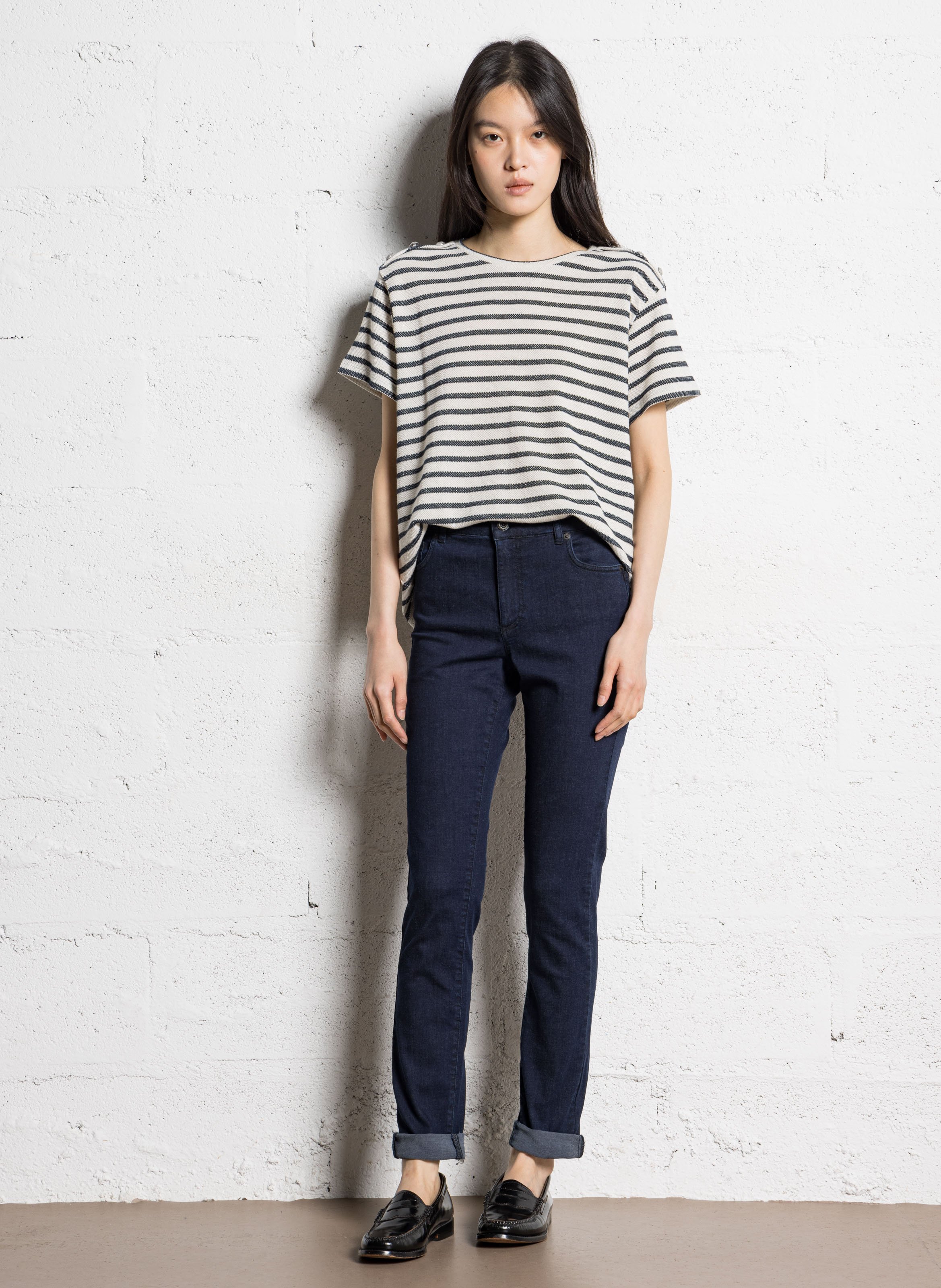Tee-shirt ample col rond en coton mélangé IKKS Bleu