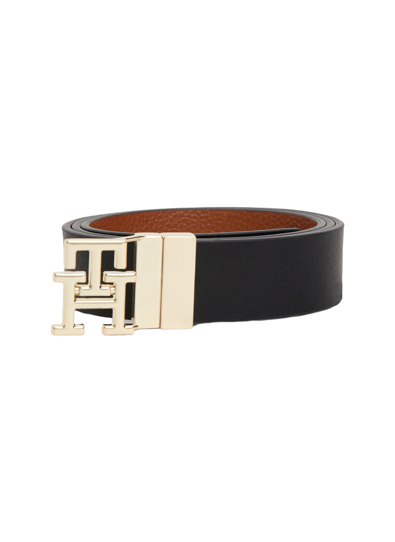 Reversible belt with gold buckle in leather TOMMY HILFIGER Black