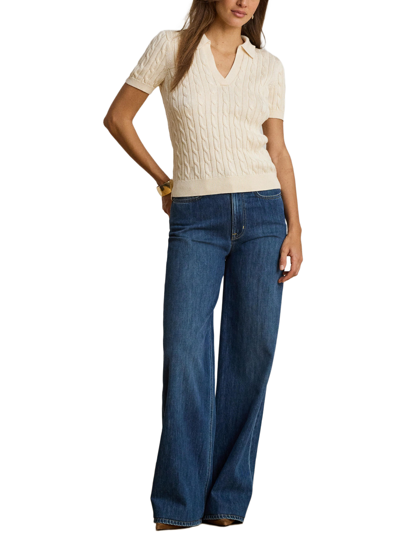Twisted knit cotton blend t-shirt LAUREN Beige