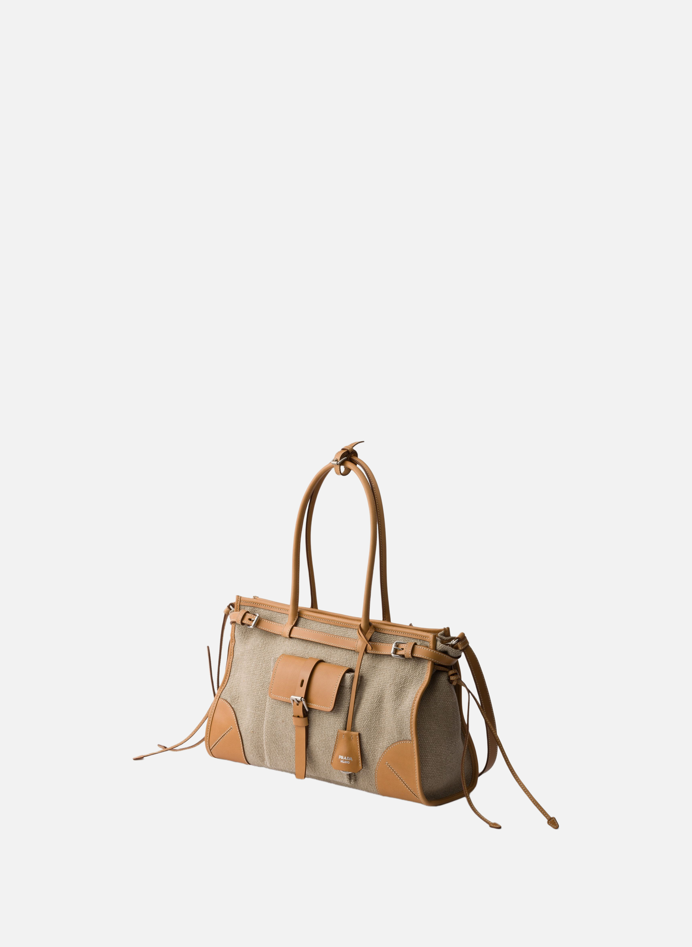 Cabas prada bonnie en lin et cuir PRADA Beige