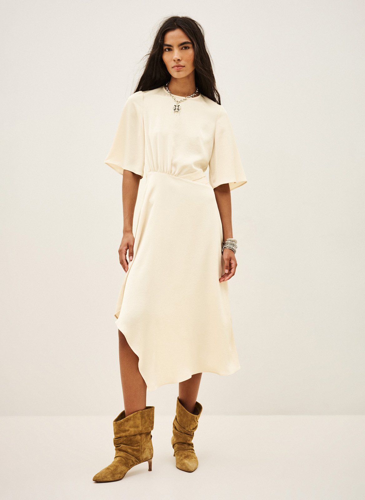 Midi getailleerde asymmetrische jurk wila BA&SH Beige