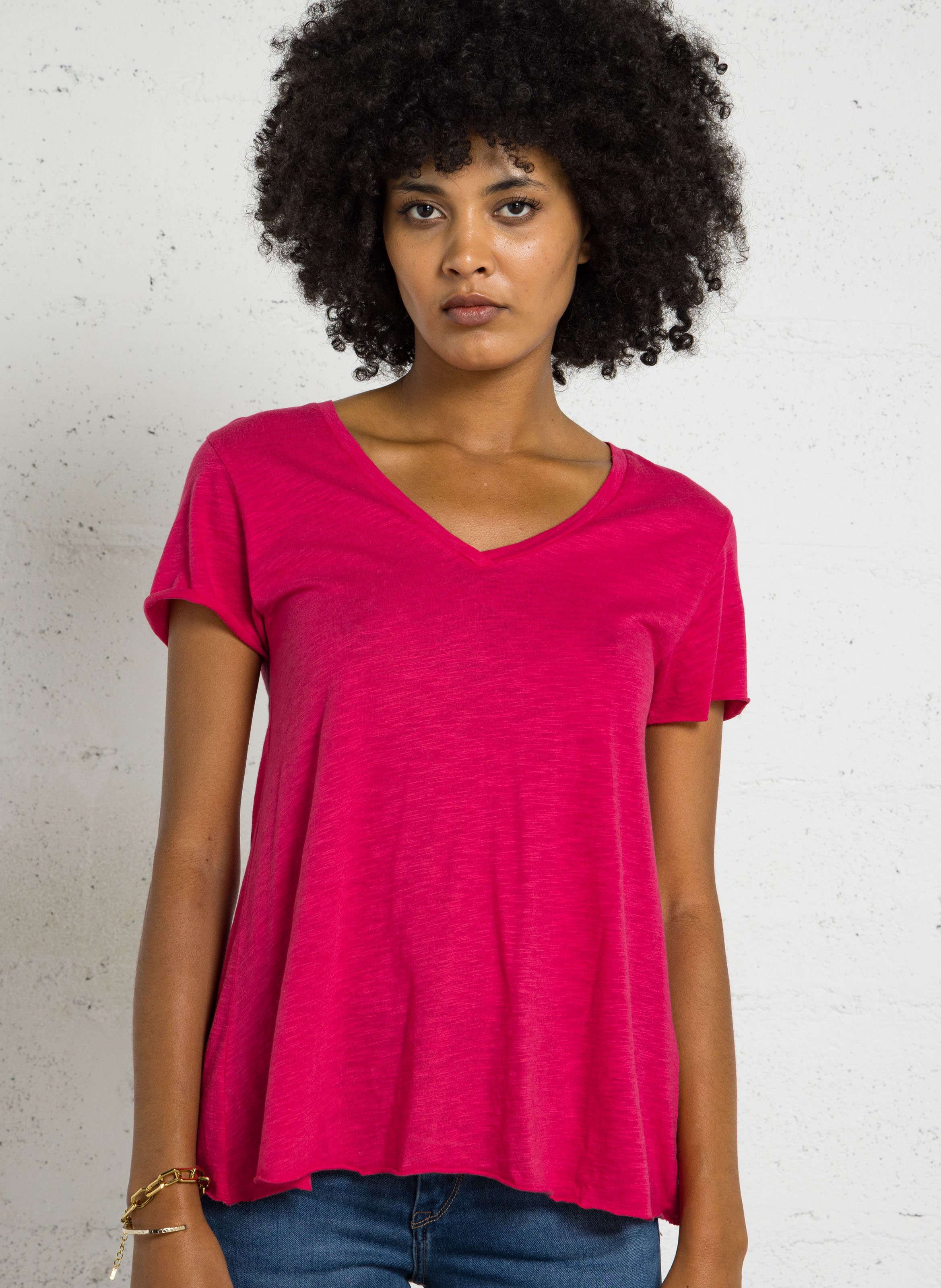 Tee-shirt droit col v en coton mélangé jacksonville AMERICAN VINTAGE Rose