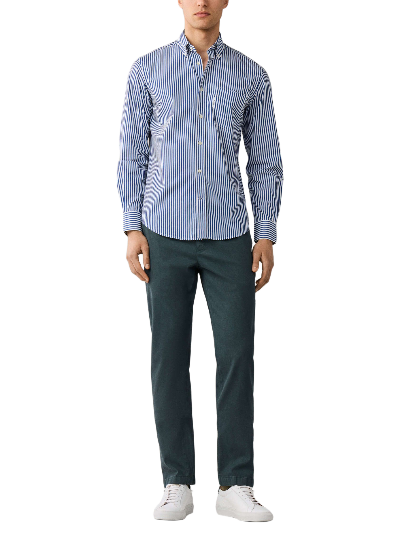 Rechte gestreepte katoenen blouse met knoopkraag | Blauw FACONNABLE Heren