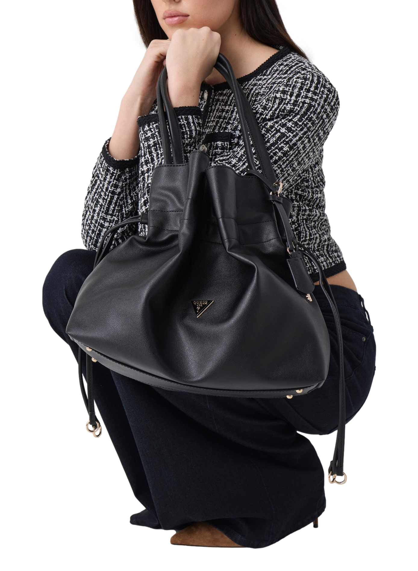 Sac Tote Karima à logo GUESS Zwart