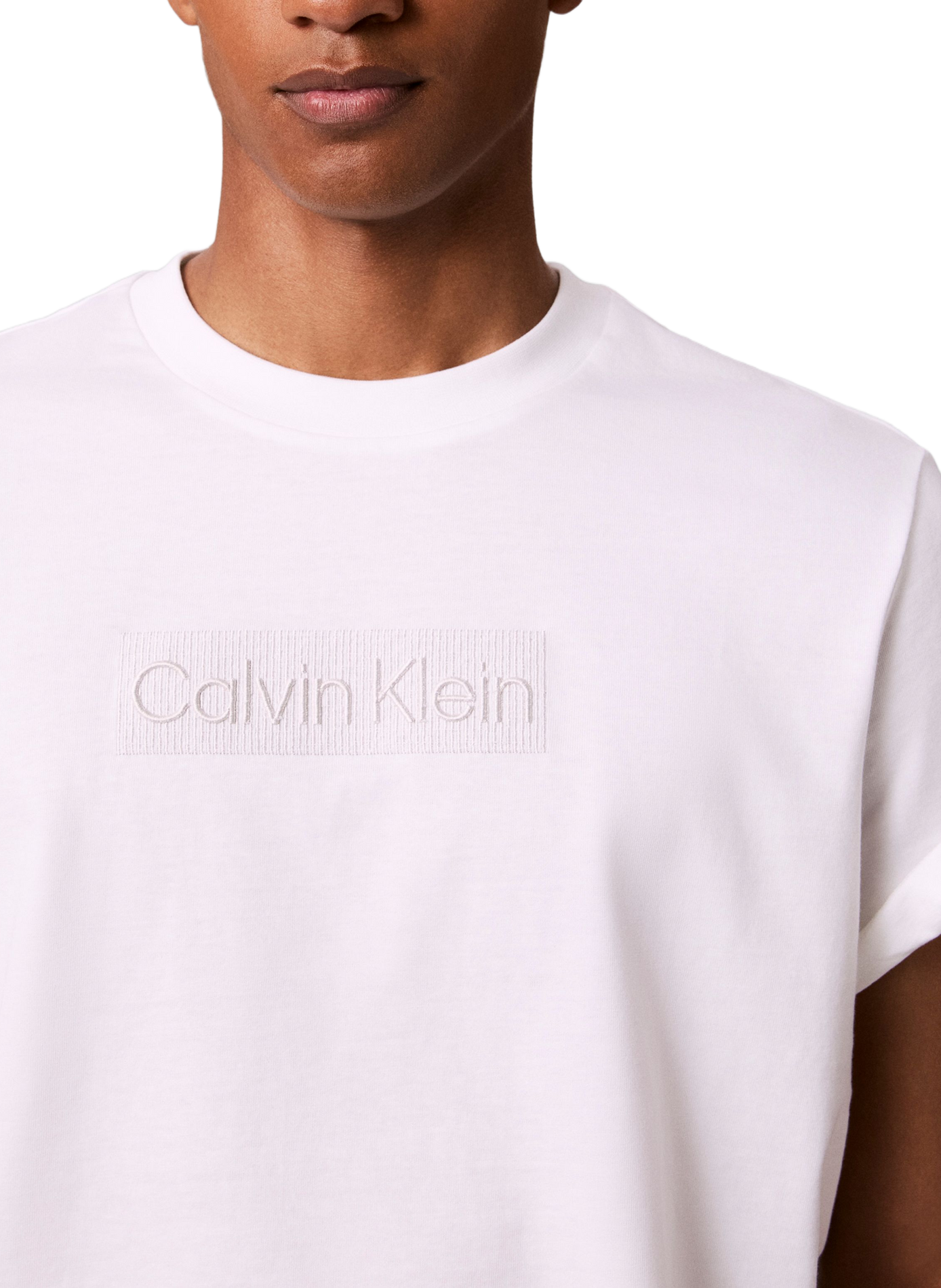T-shirt col rond droit à broderie CALVIN KLEIN Blanc