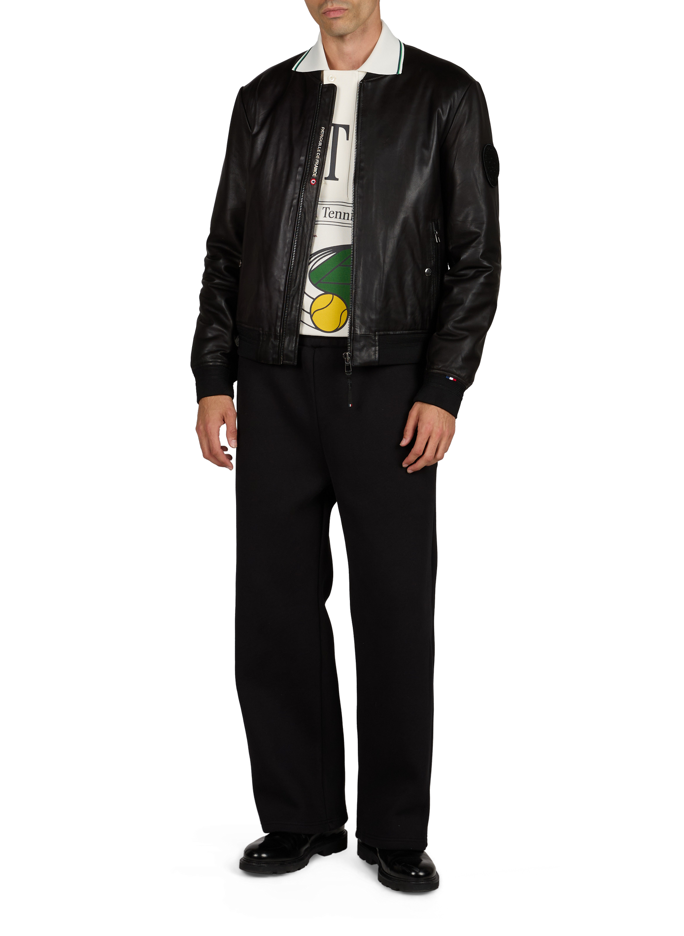 Veste col teddy en cuir PATROUILLE DE FRANCE X REDSKINS Noir