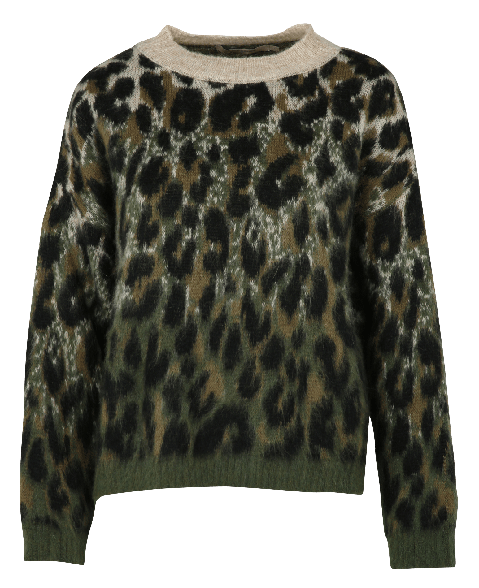 Ruime trui met ronde hals en luipaardprint LA FEE MARABOUTEE Groen