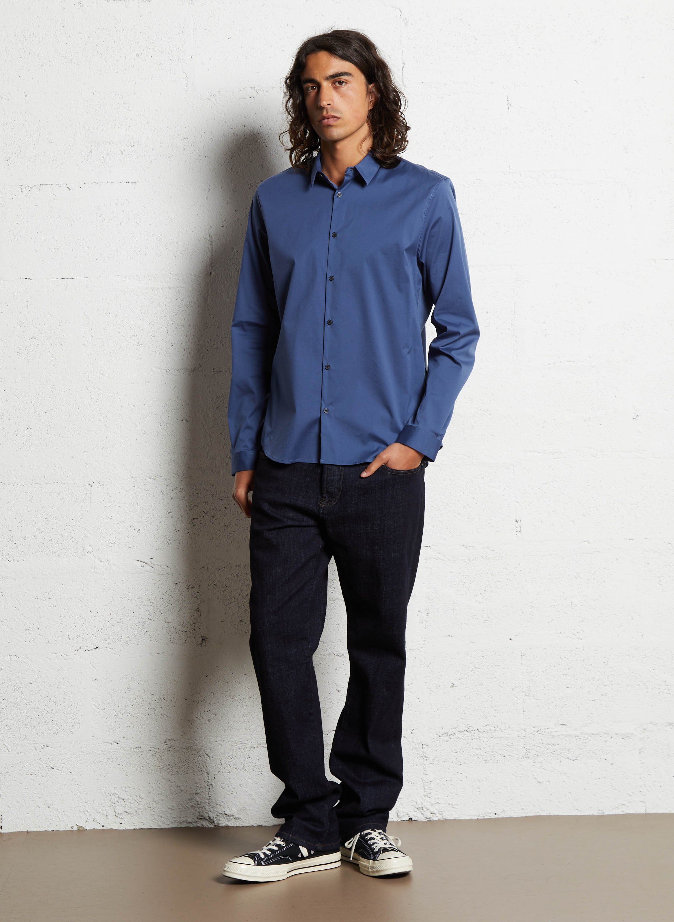 Chemise slim col classique en coton IKKS Bleu