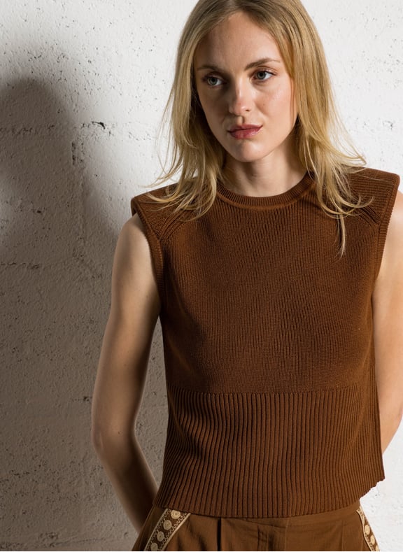 Gilet sans manches en maille esma Marron by BA&SH BA&SH Gilet sans manches en maille esma Marron