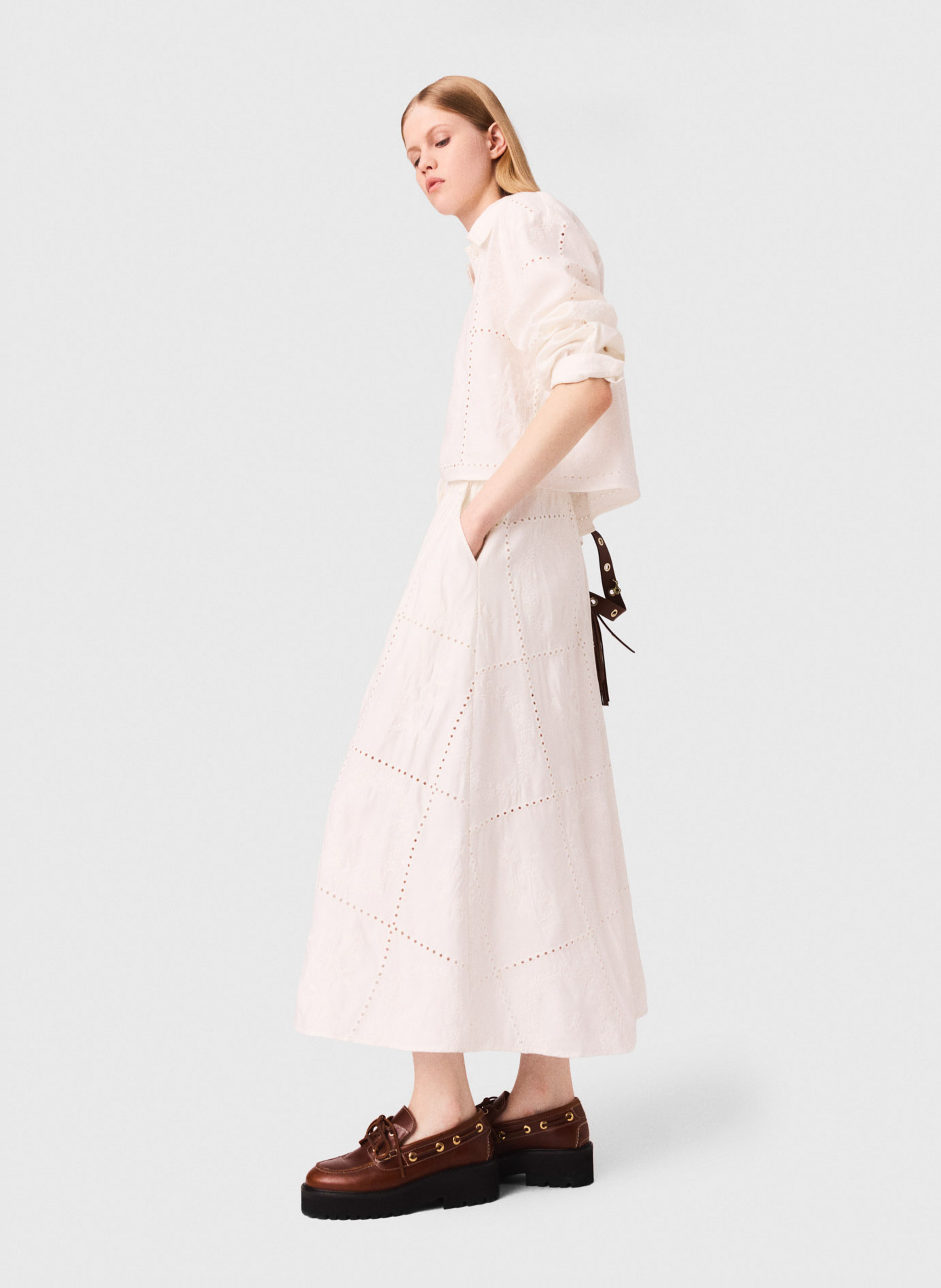 Jupe longue brodée MAJE Blanc