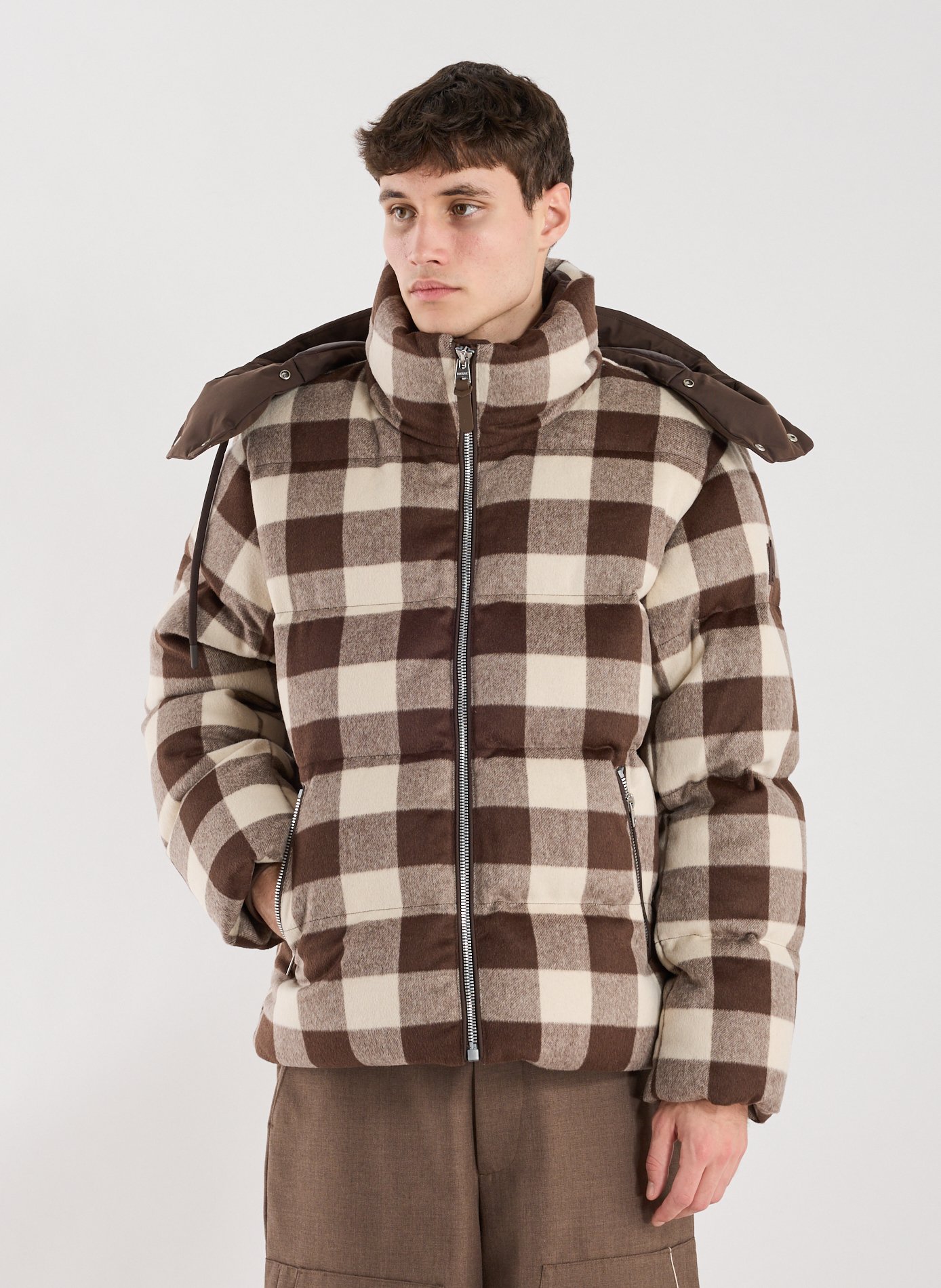 Doudoune à carreaux à capuche ajustable MACKAGE Marron