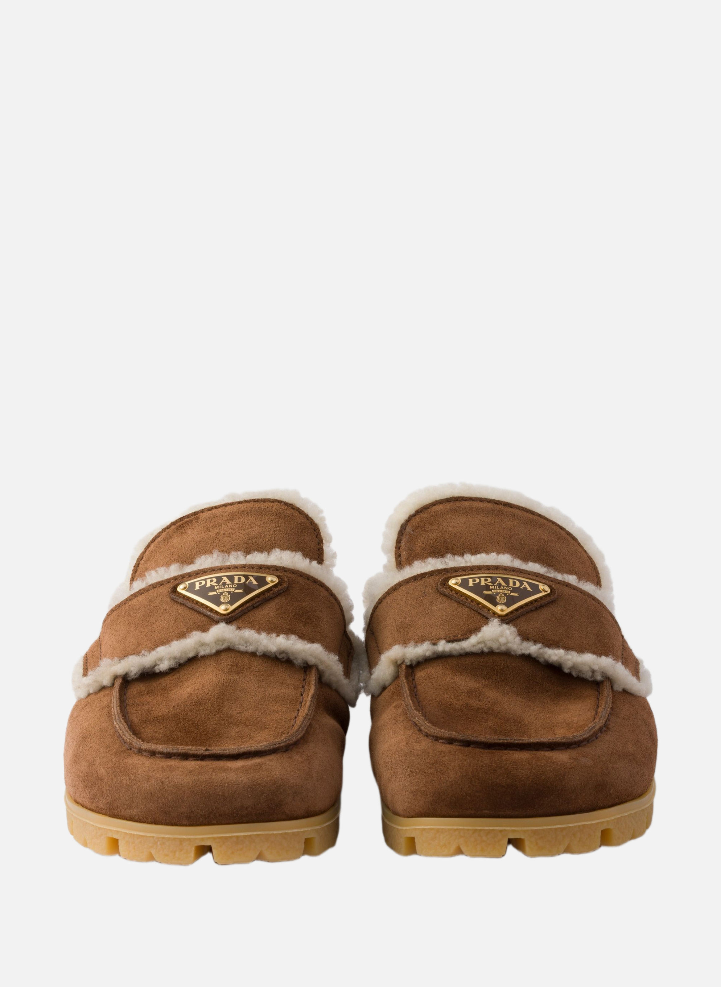 Mules en veau velours et peau de mouton PRADA Marron