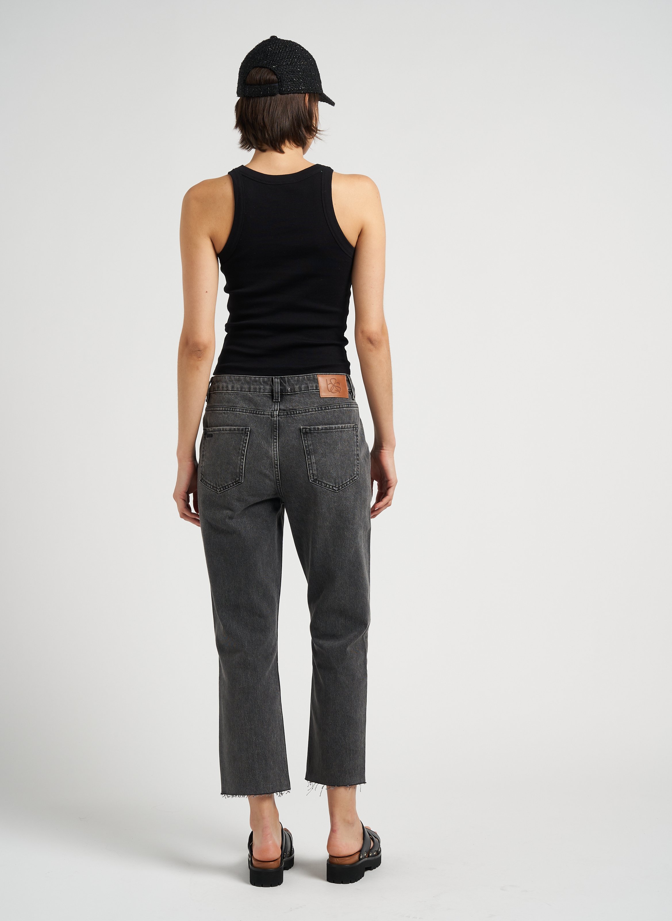 Débardeur col rond côtelé en coton cynda Noir