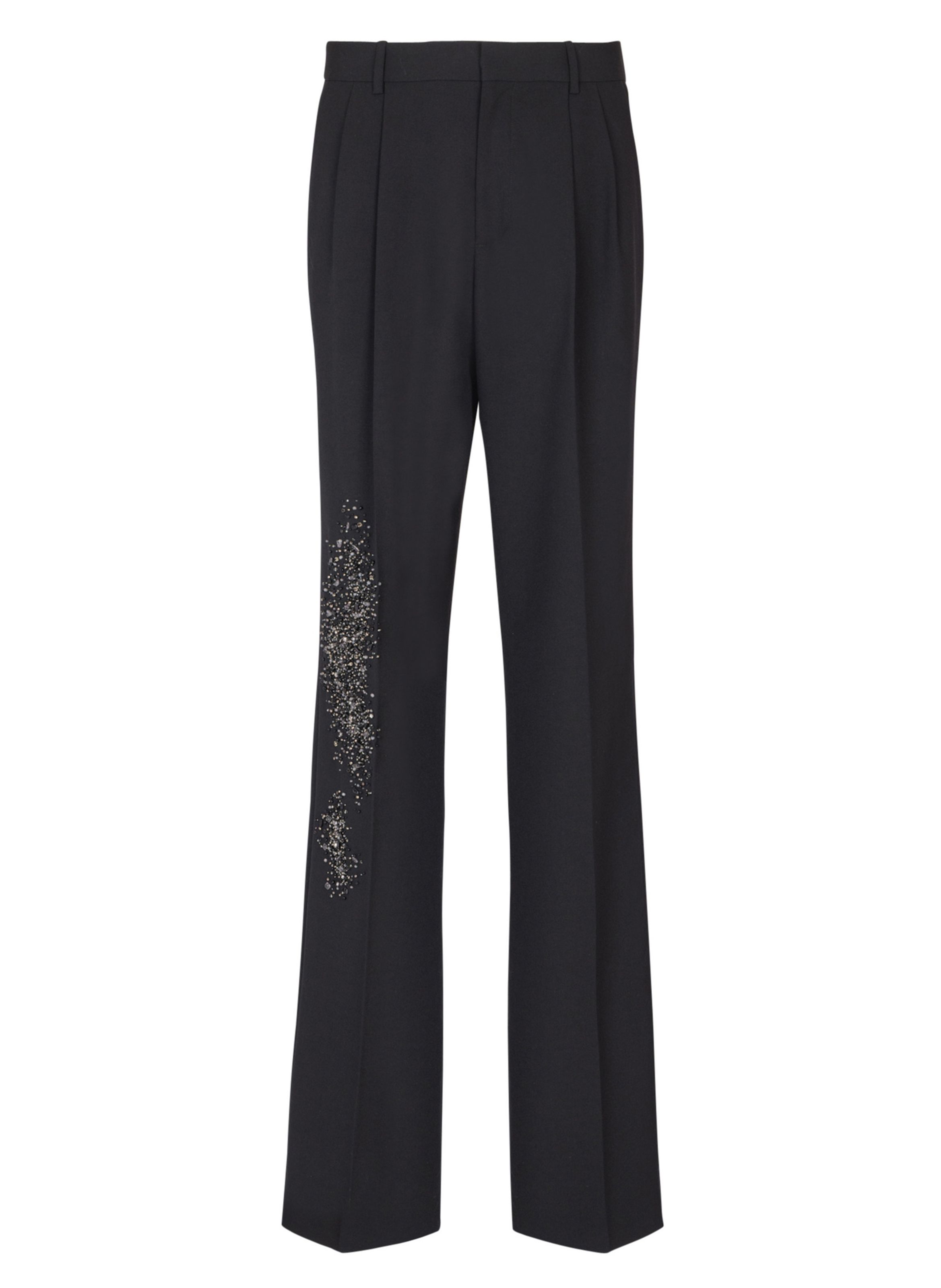 Pantalon à plis en laine brodée « sand effect » BALMAIN Noir
