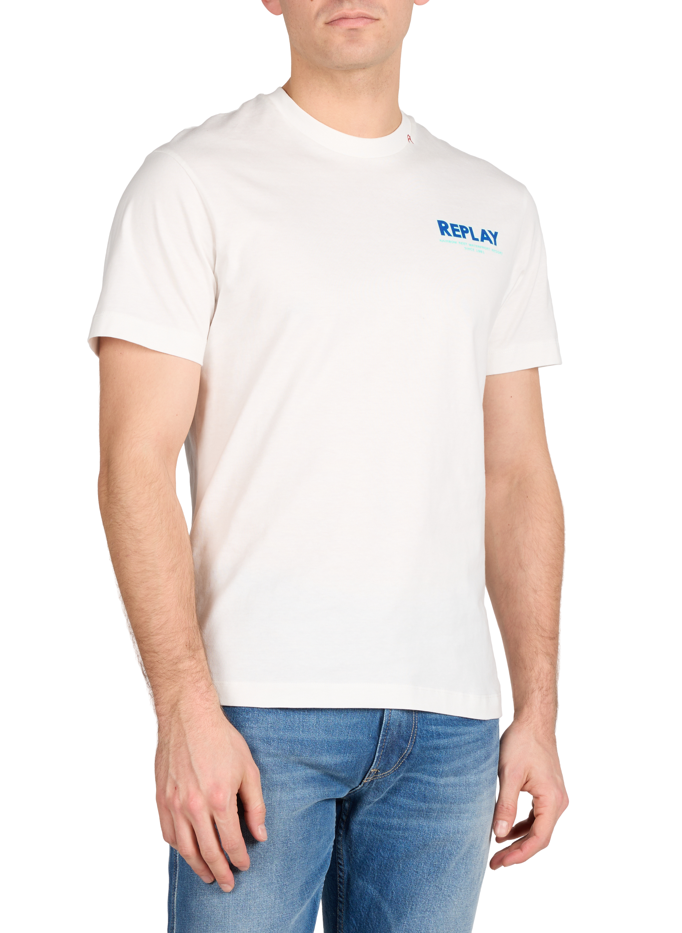 T-shirt imprimé à col rond en coton REPLAY Blanc