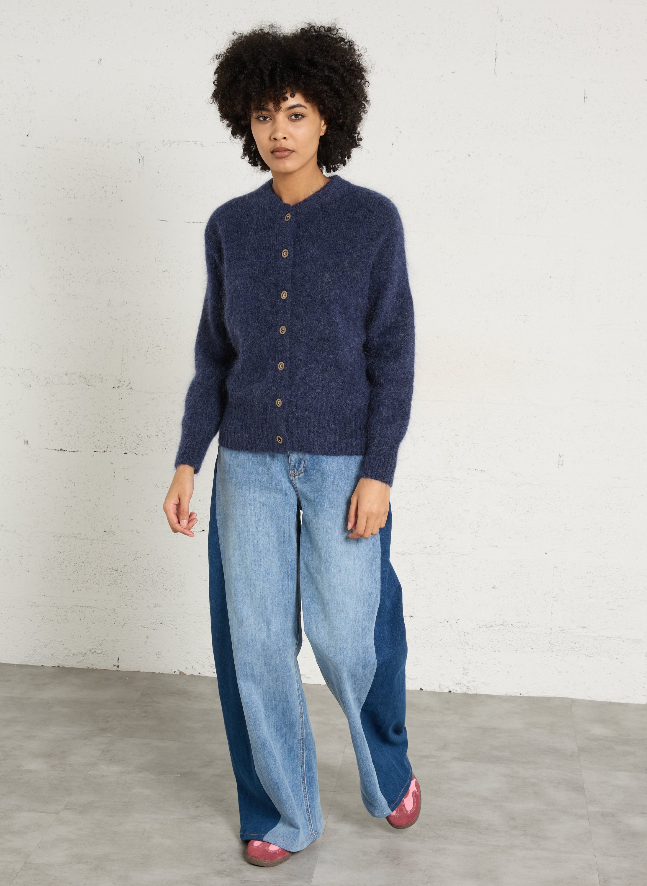 Cardigan col rond en mohair mélangé lou MAISON 123 Bleu