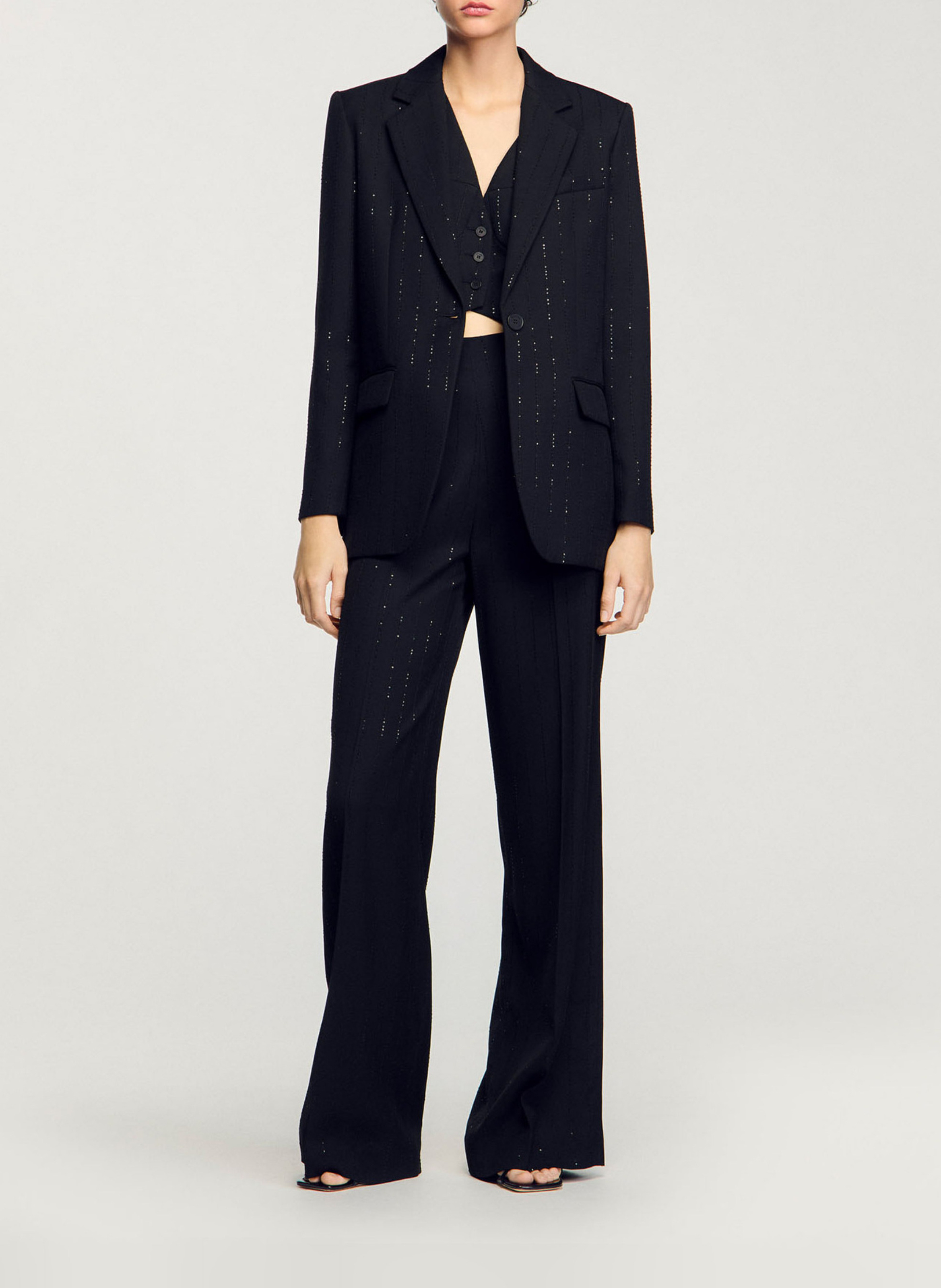 Veste tailleur rayée à sequins SANDRO Noir