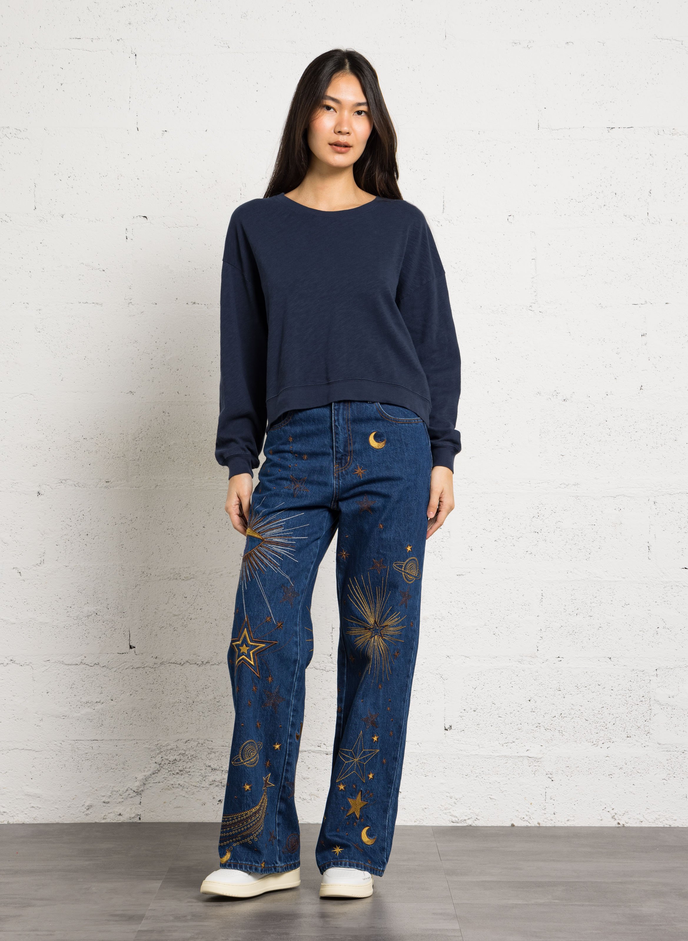 Tee-shirt droit col rond en coton sonoma Bleu