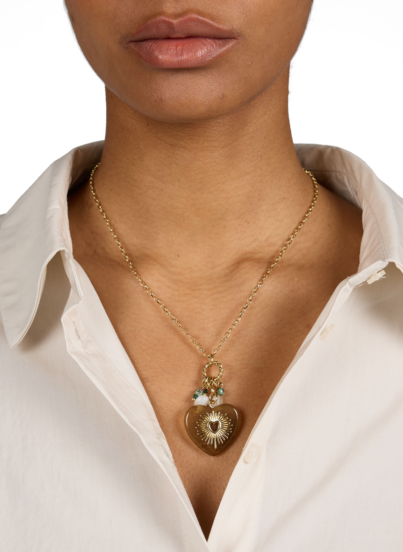 Collier mi long cœur AU PRINTEMPS PARIS Beige