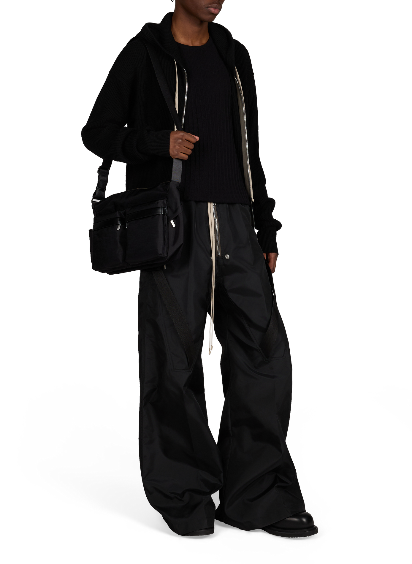 Hoodie zip à capuche en laine vierge RICK OWENS Noir