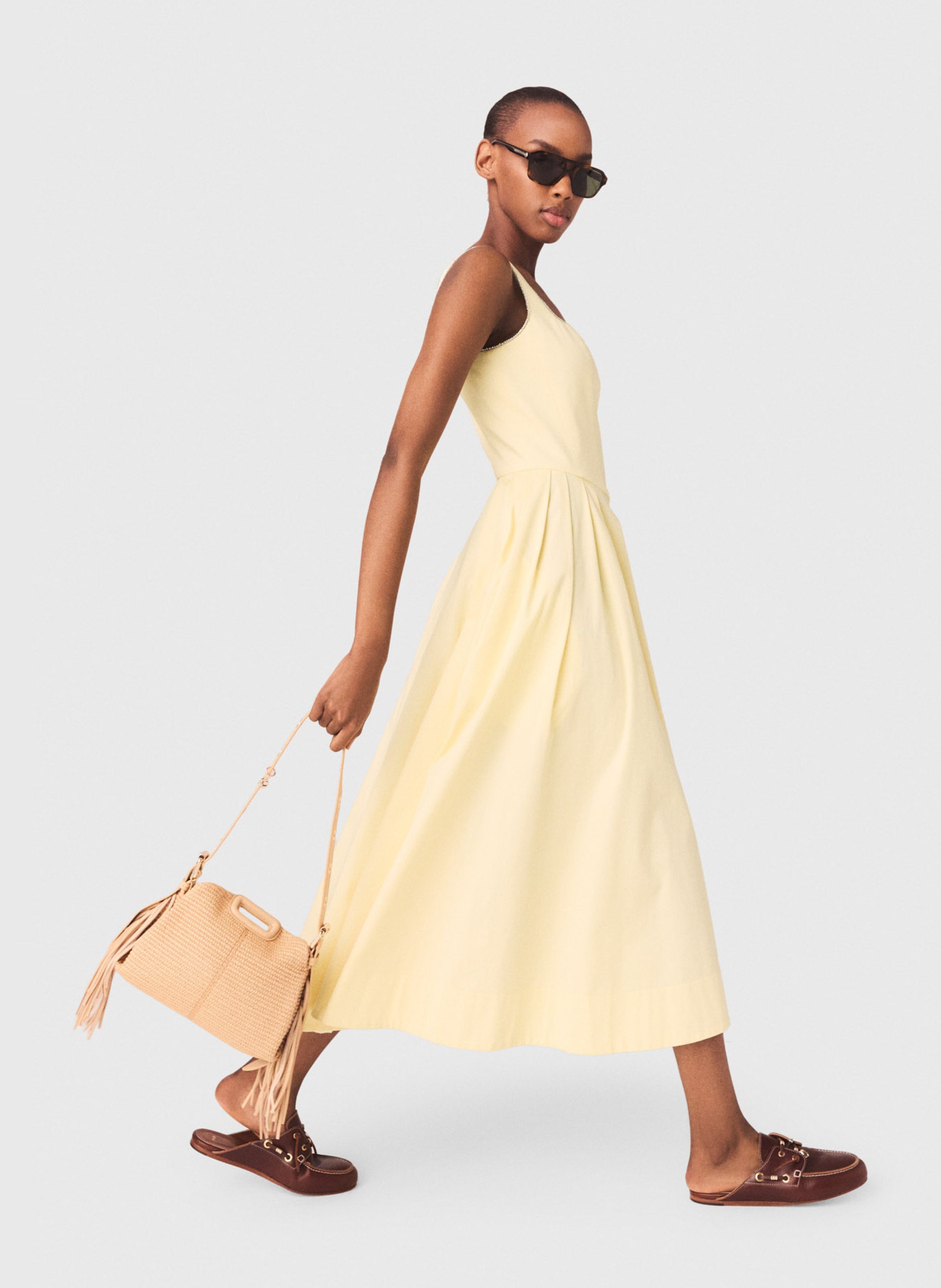 Robe midi évasée en coton mélangé MAJE Jaune