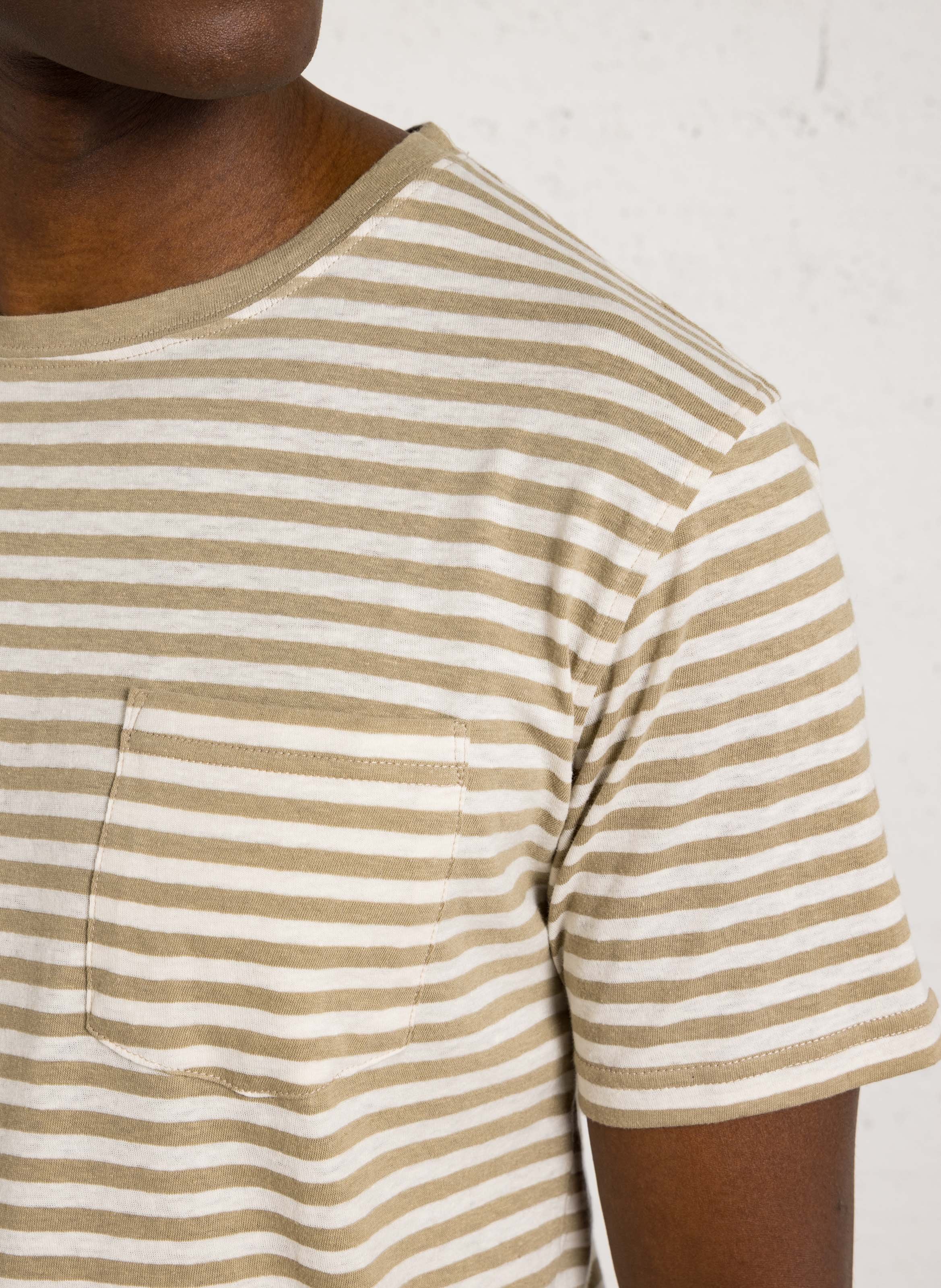Round neck regular-fit striped T-shirt in mixed cotton ARMOR-LUX Beige