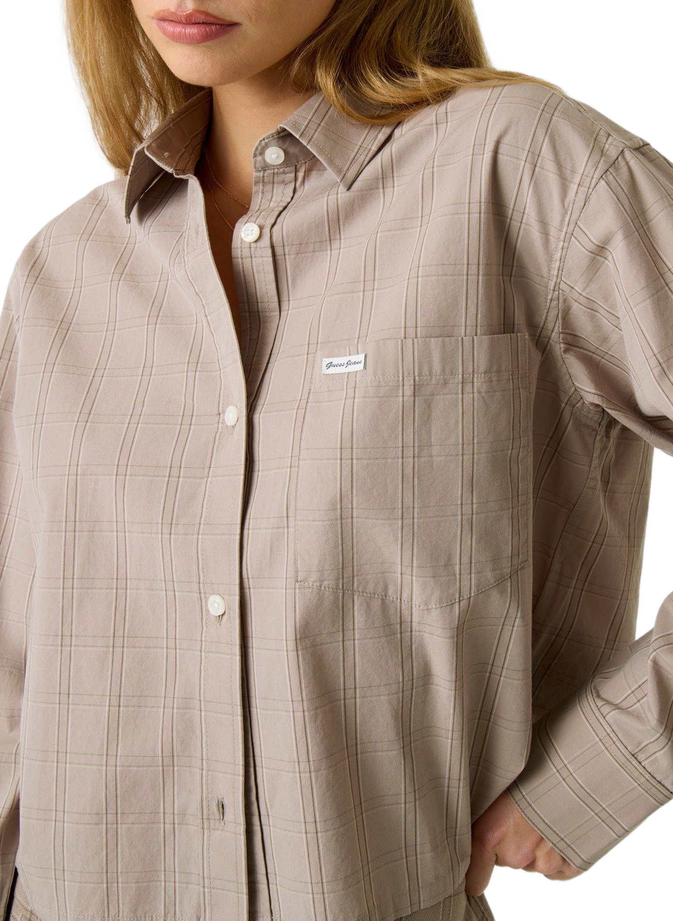 Short plaid cotton shirt GUESS Beige