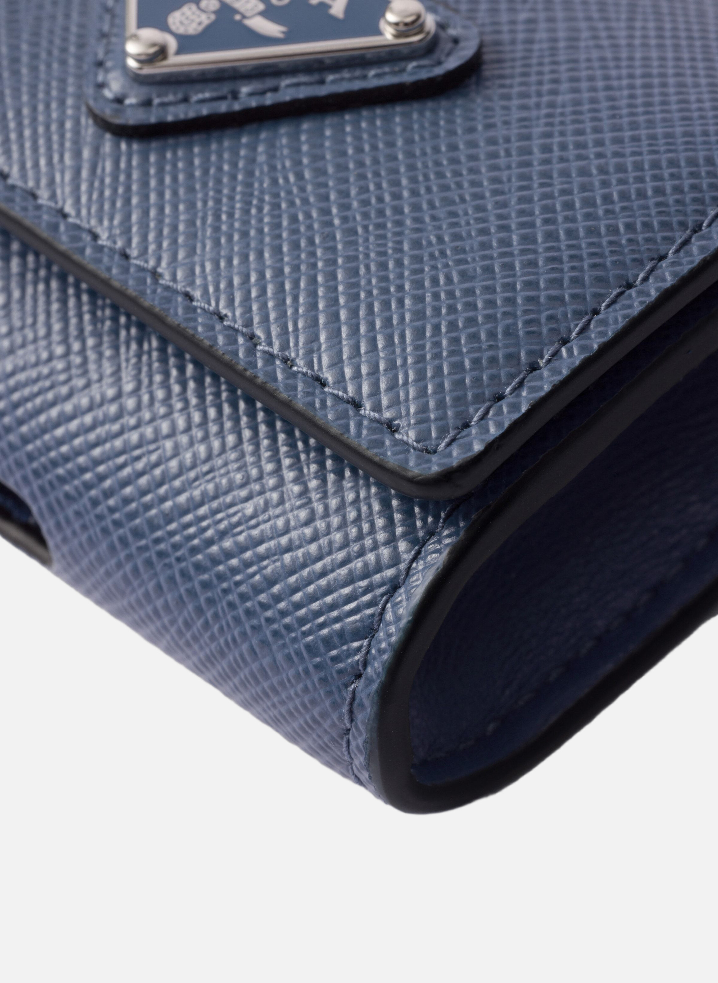 Étui pour écouteurs en cuir saffiano avec porte-cl Bleu