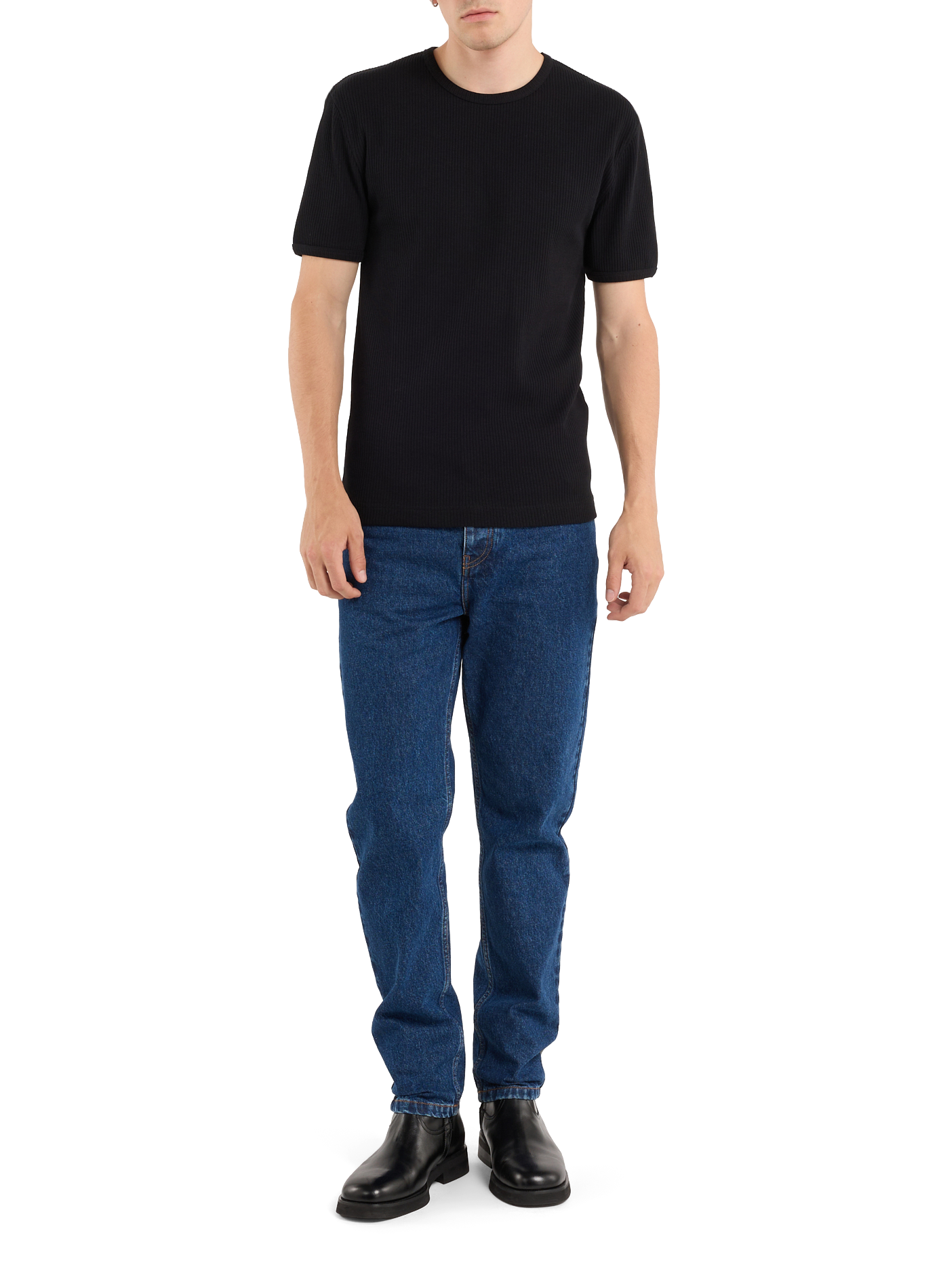 Straight ribbed cotton round neck t-shirt SAISON 1865 Black