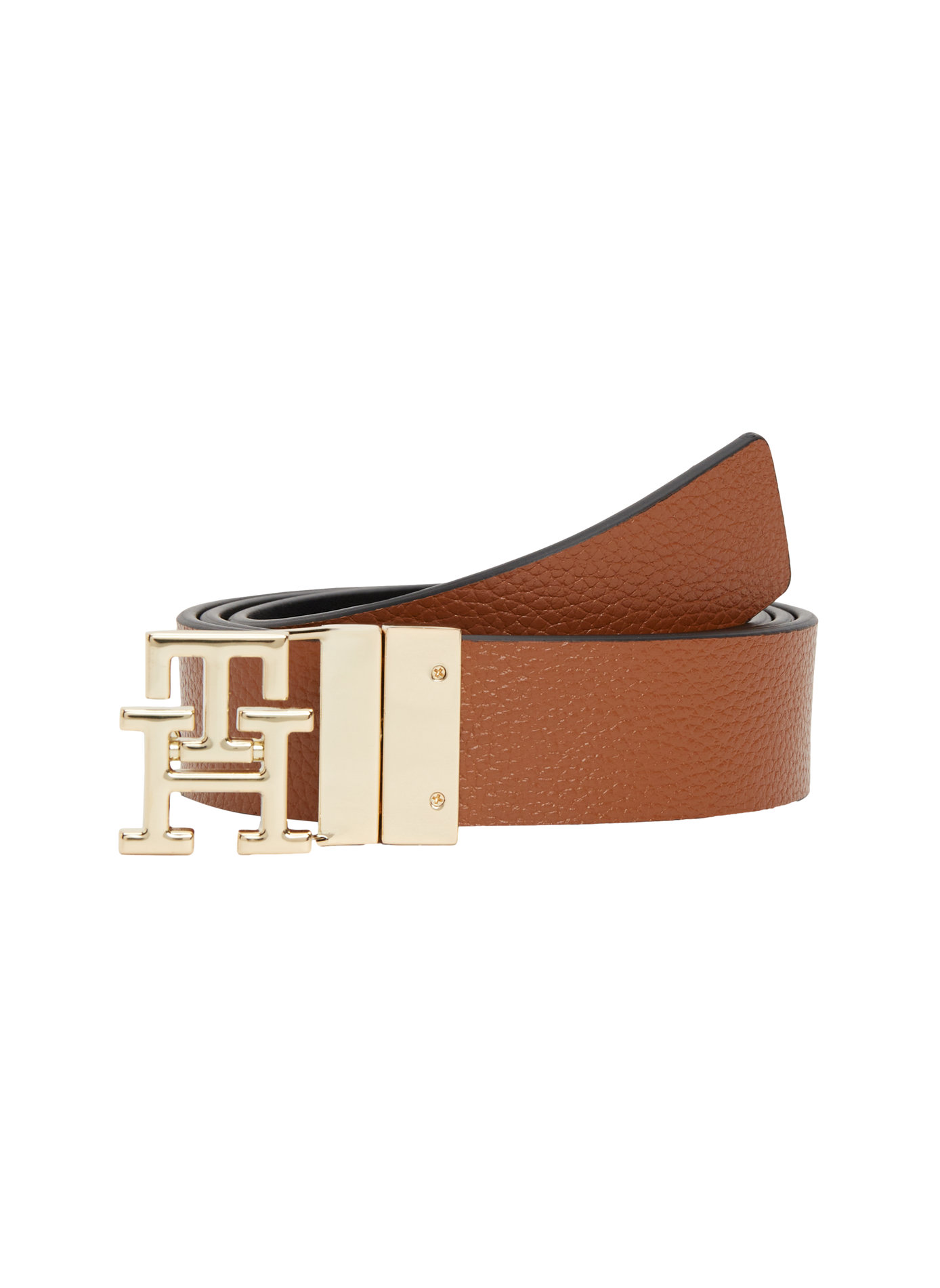Reversible belt with gold buckle in leather TOMMY HILFIGER Black