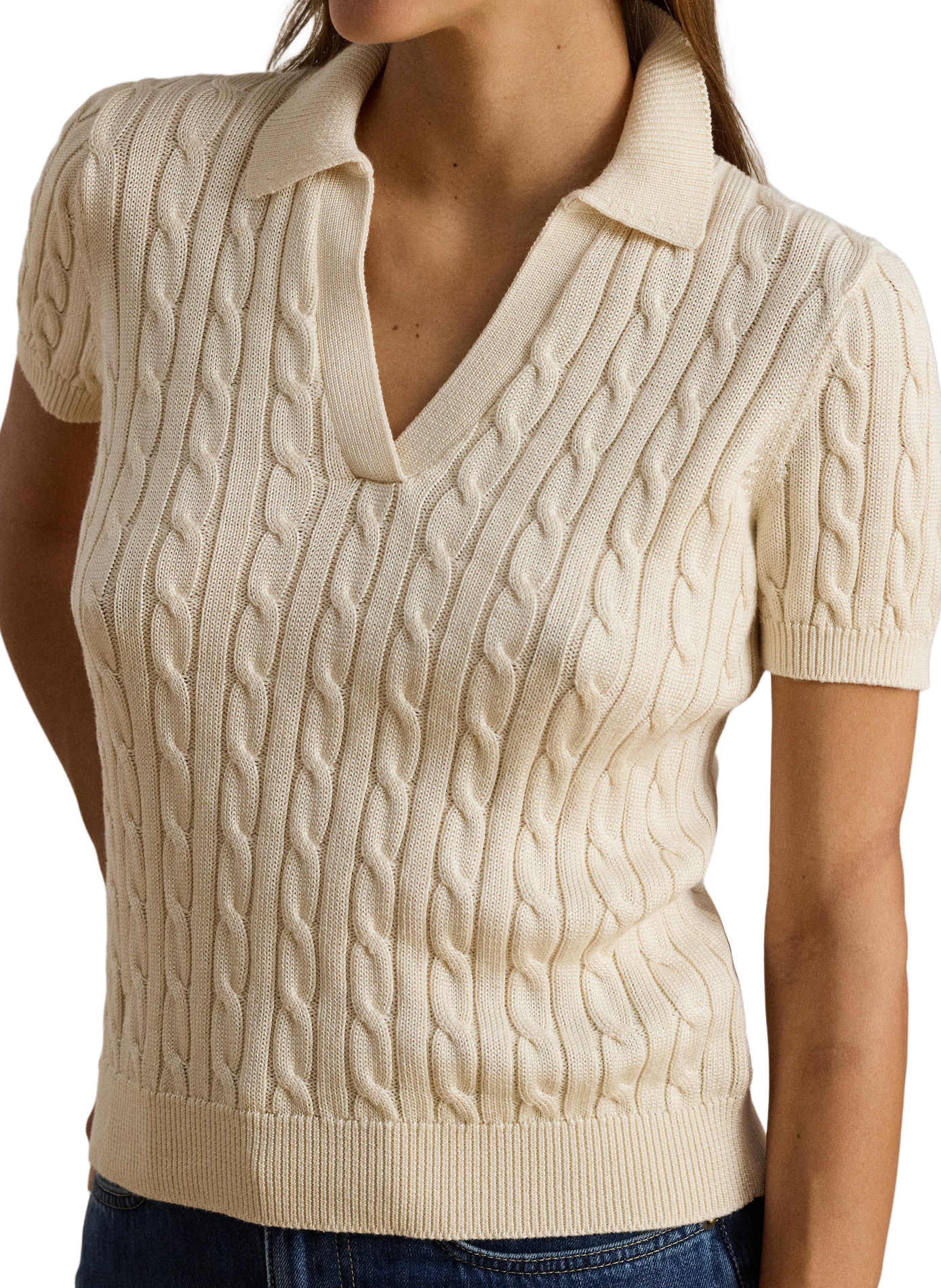 Twisted knit cotton blend t-shirt LAUREN Beige