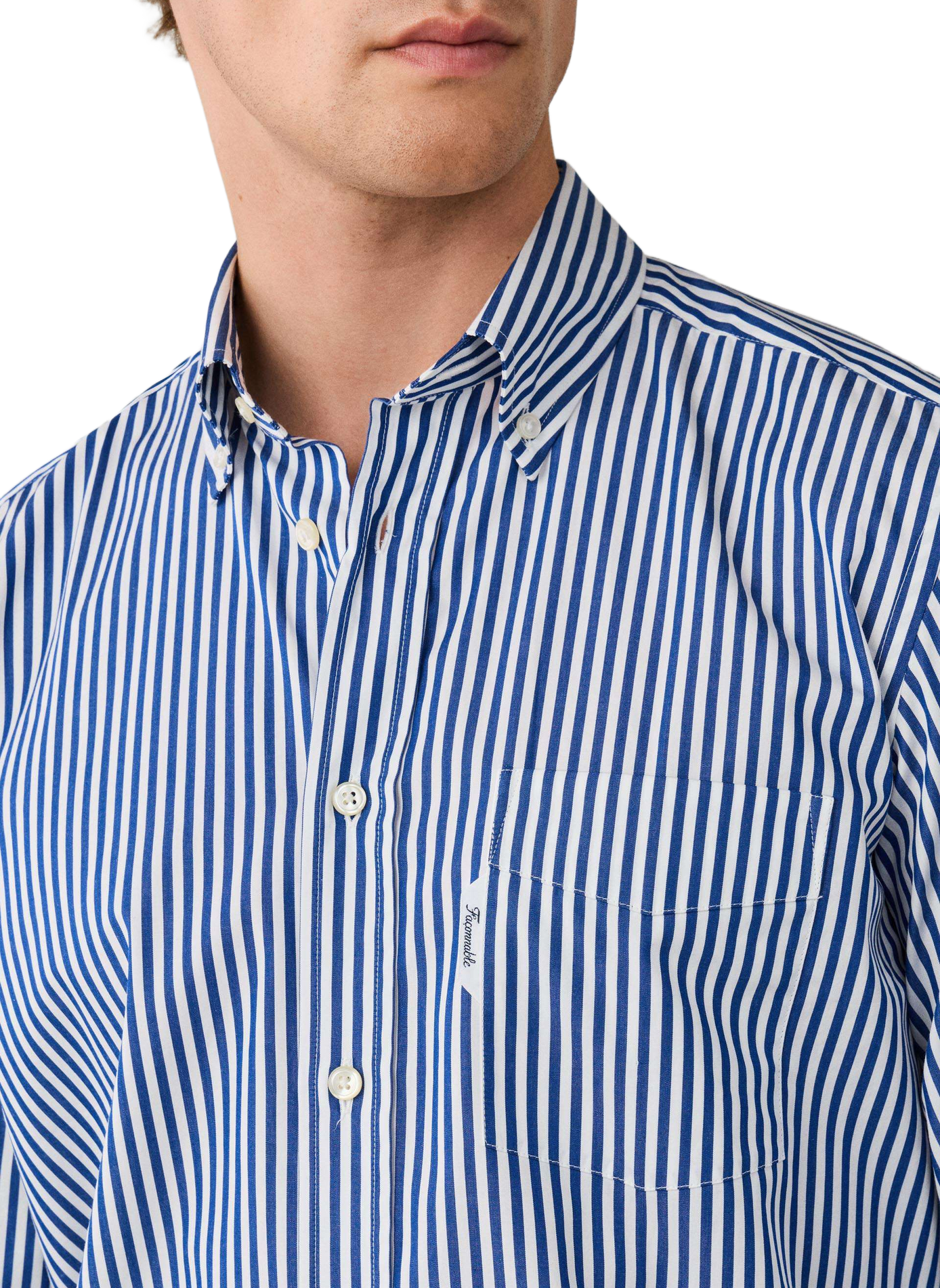 Rechte gestreepte katoenen blouse met knoopkraag | Blauw FACONNABLE Heren