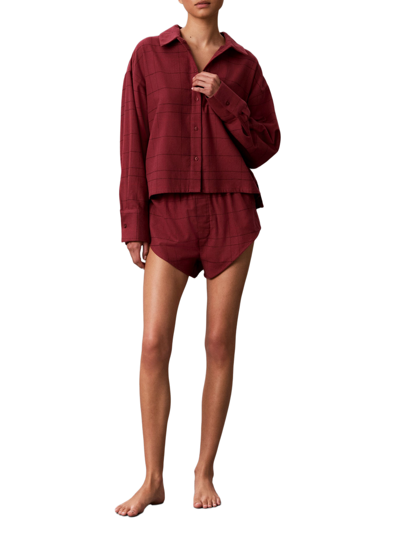 Pyjamaoberteil aus Baumwollmischgewebe mit Karomuster | Rot CALVIN KLEIN Damen