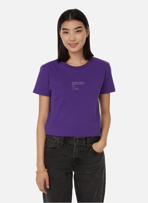 T-shirt with embroidered inscription Purple by SAISON 1865 SAISON 1865 T-shirt with embroidered inscription Purple