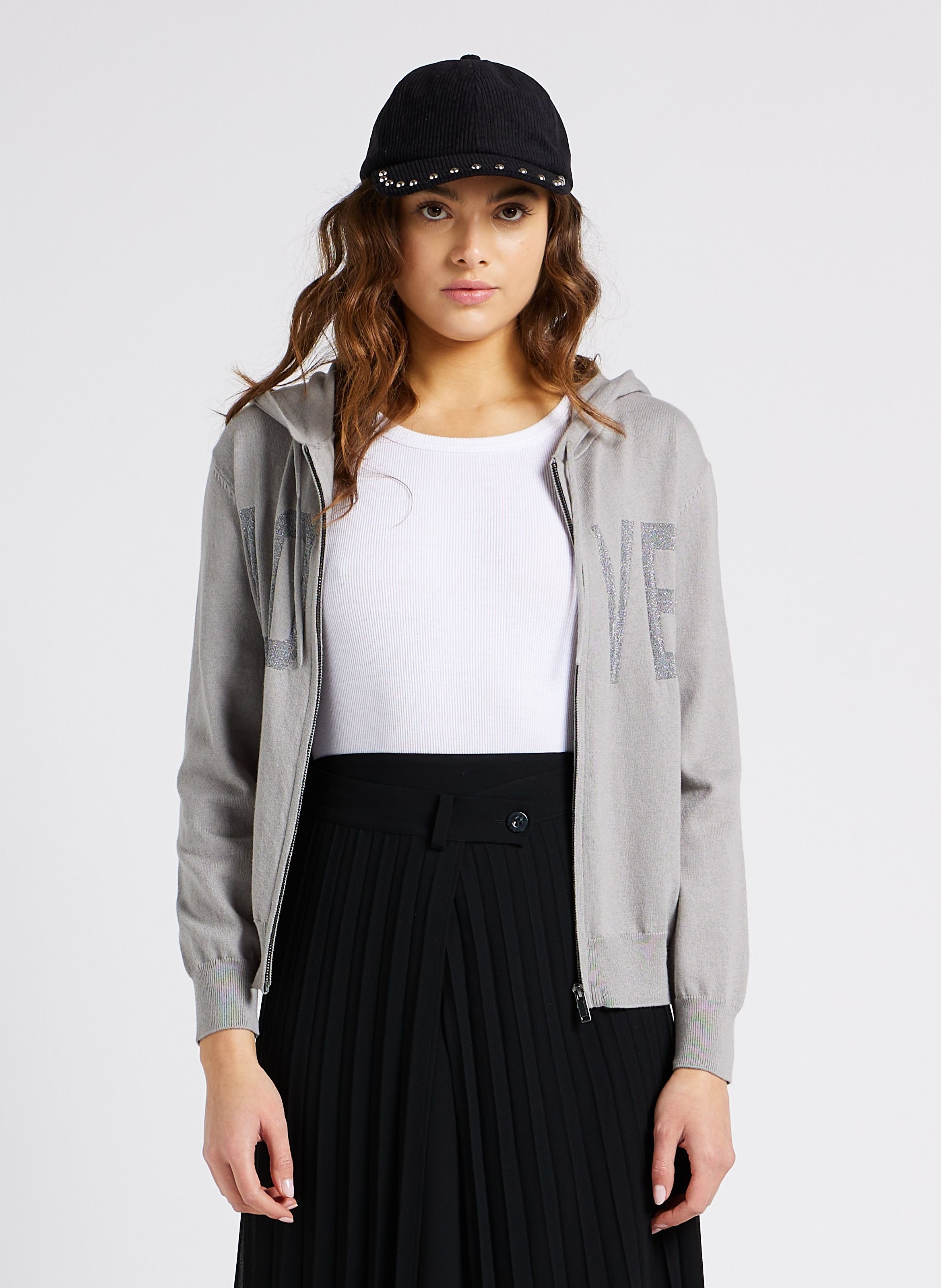 Sweatshirt zippé imprimé en coton mélangé