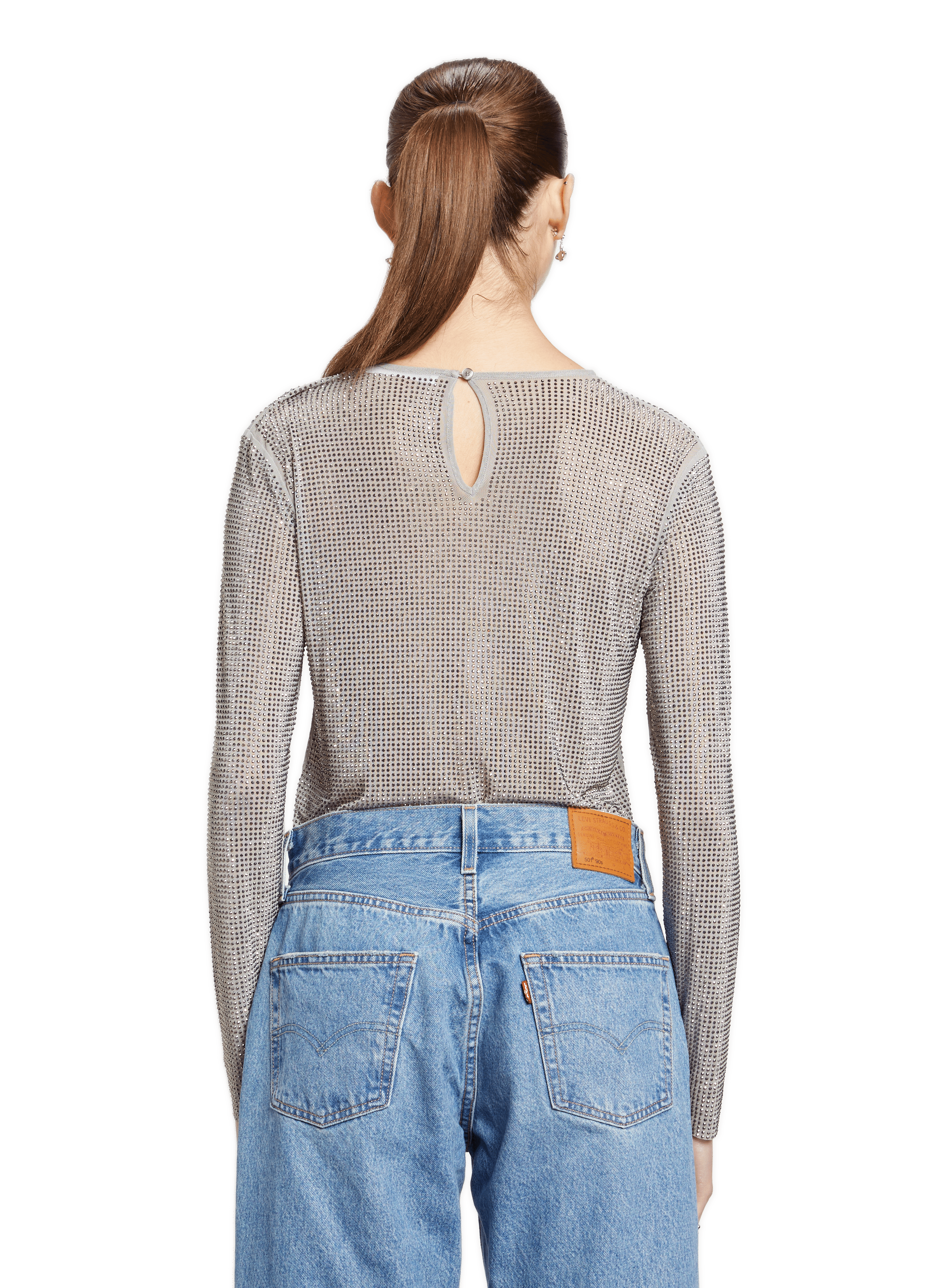 Rhinestone-embellished top Grey