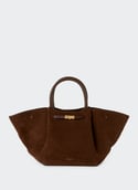 Sac à main en cuir et coton Midi New York Marron