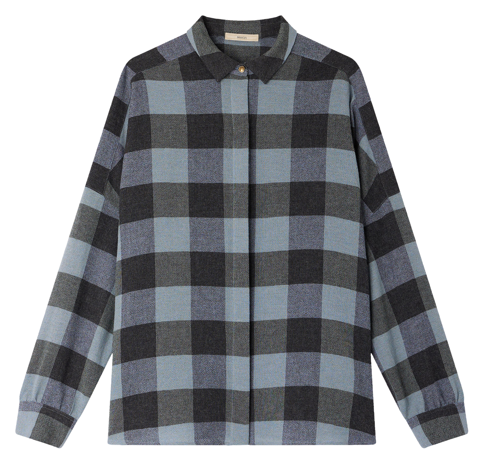 Chemise col classique ample en laine mélangée imprimée deliwool SESSUN Bleu