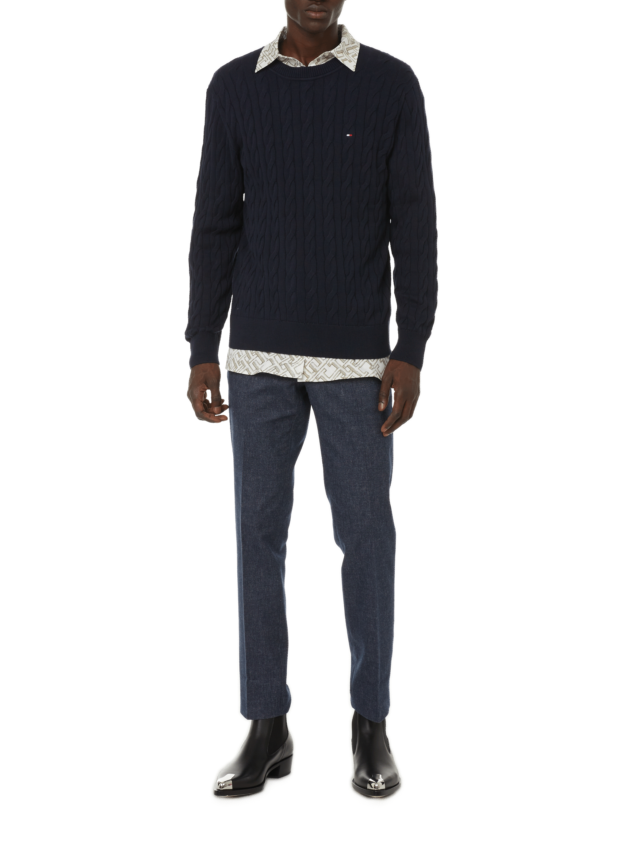 Pull en maille torsadée en coton TOMMY HILFIGER Bleu