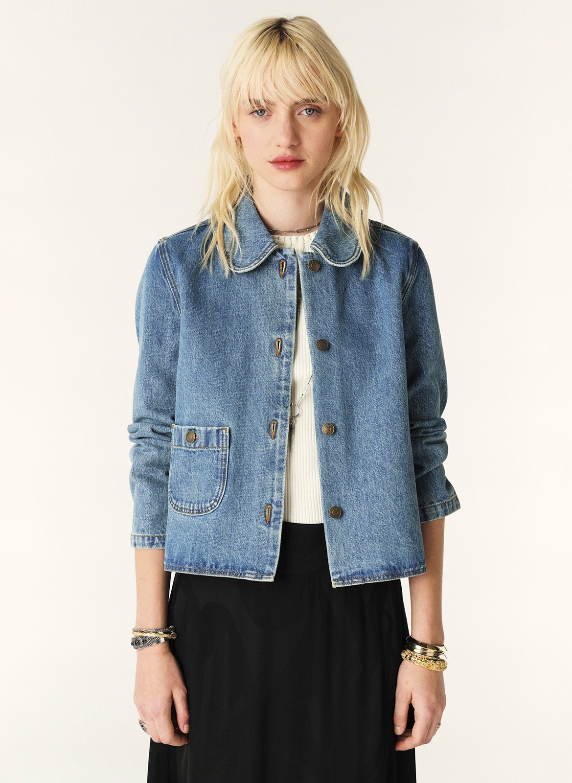 BA&SH Veste courte en denim délavé tiny Bleu