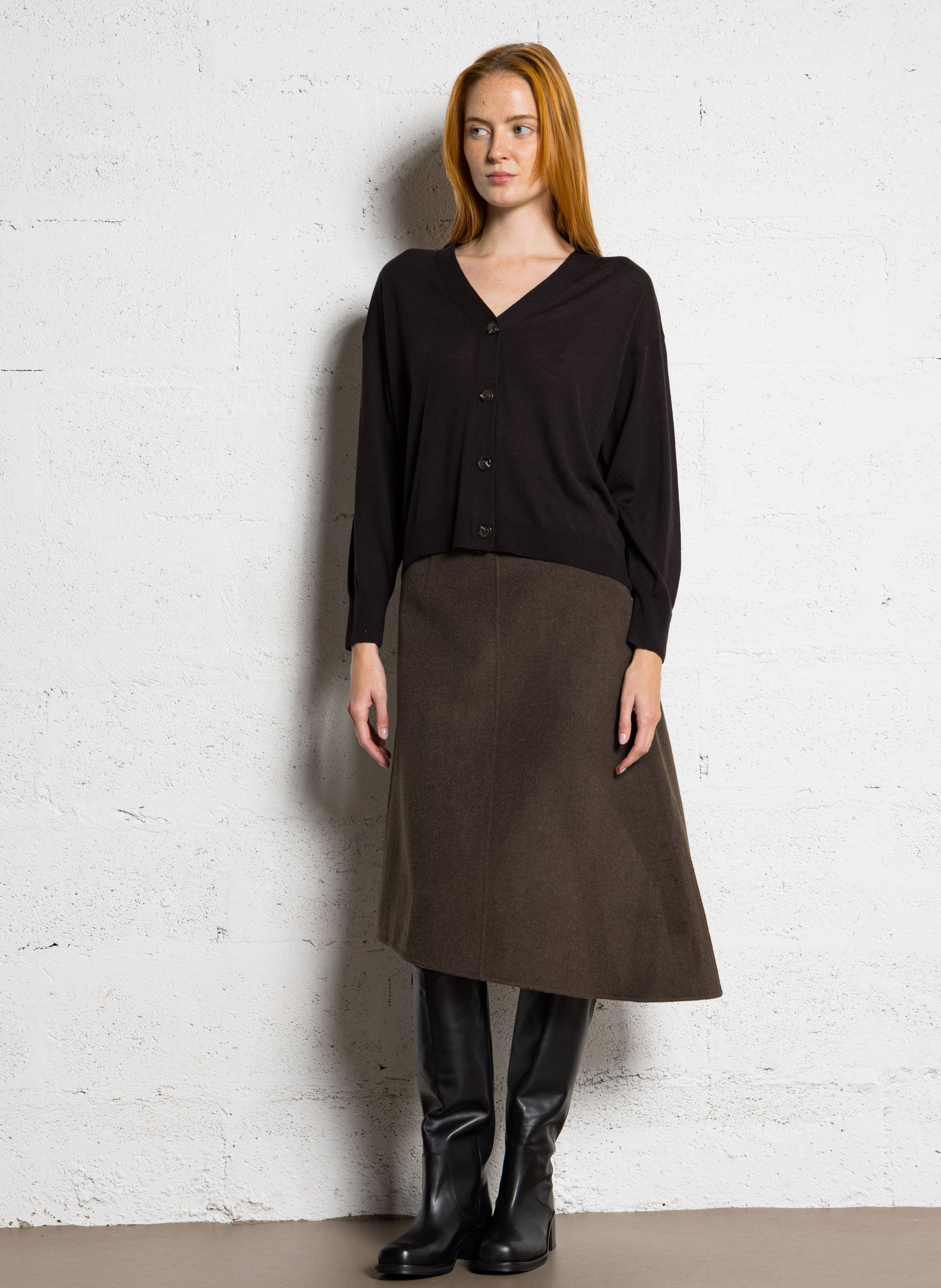 Cardigan à col v en laine idem SOEUR Marron