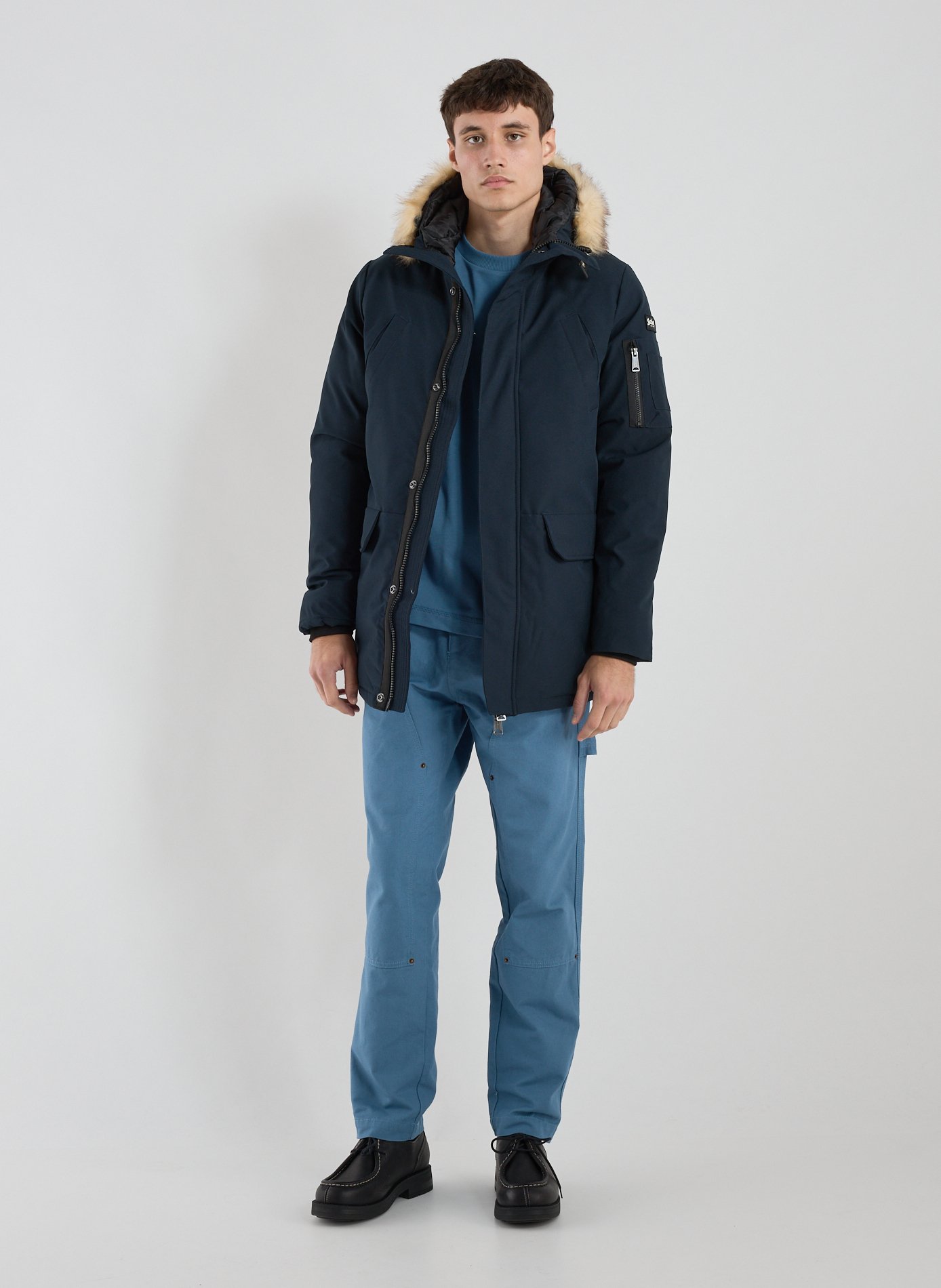 Parka mi longue à capuche  SCHOTT Bleu