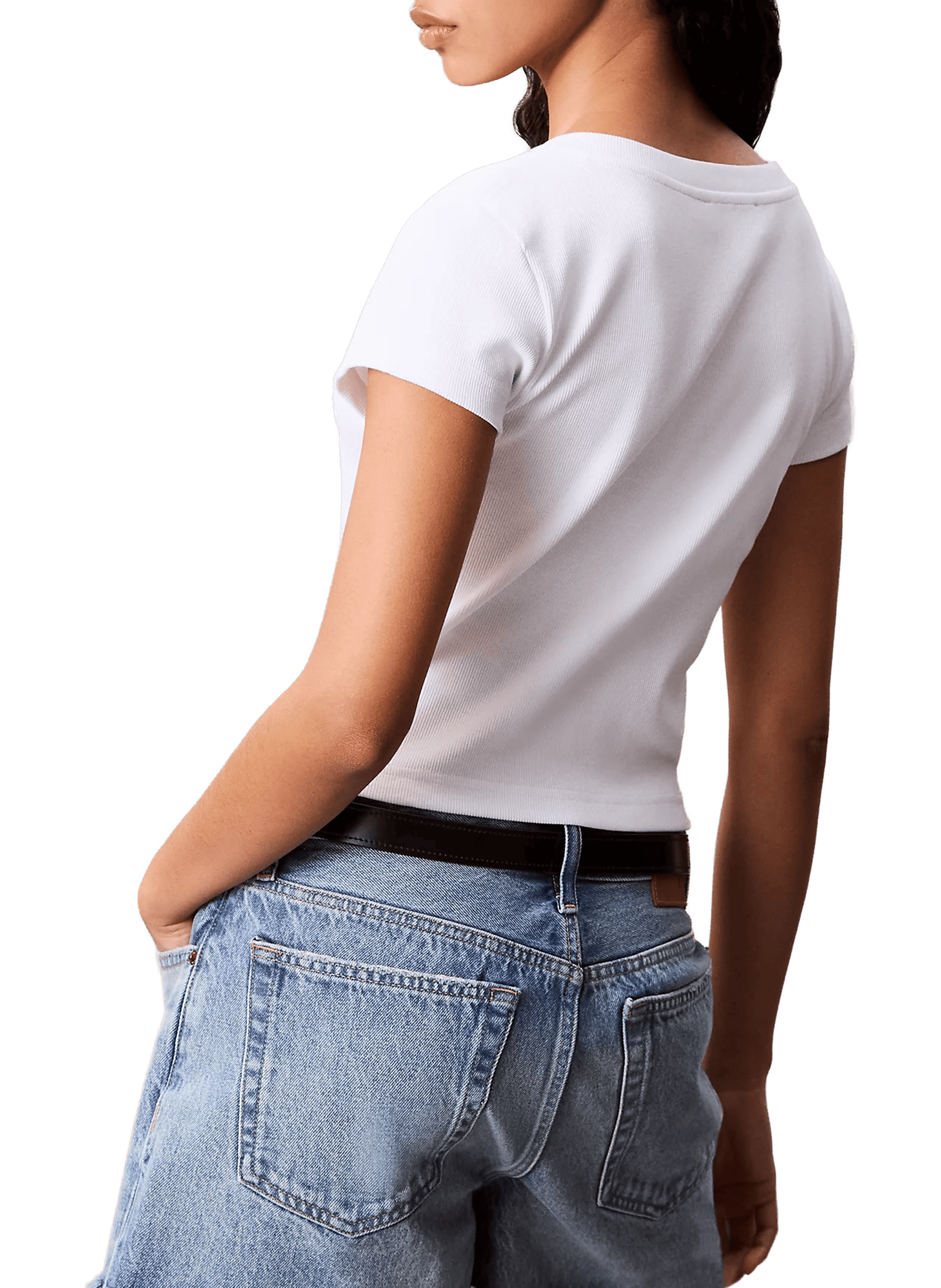 T-shirt col V en coton mélangé CALVIN KLEIN Blanc