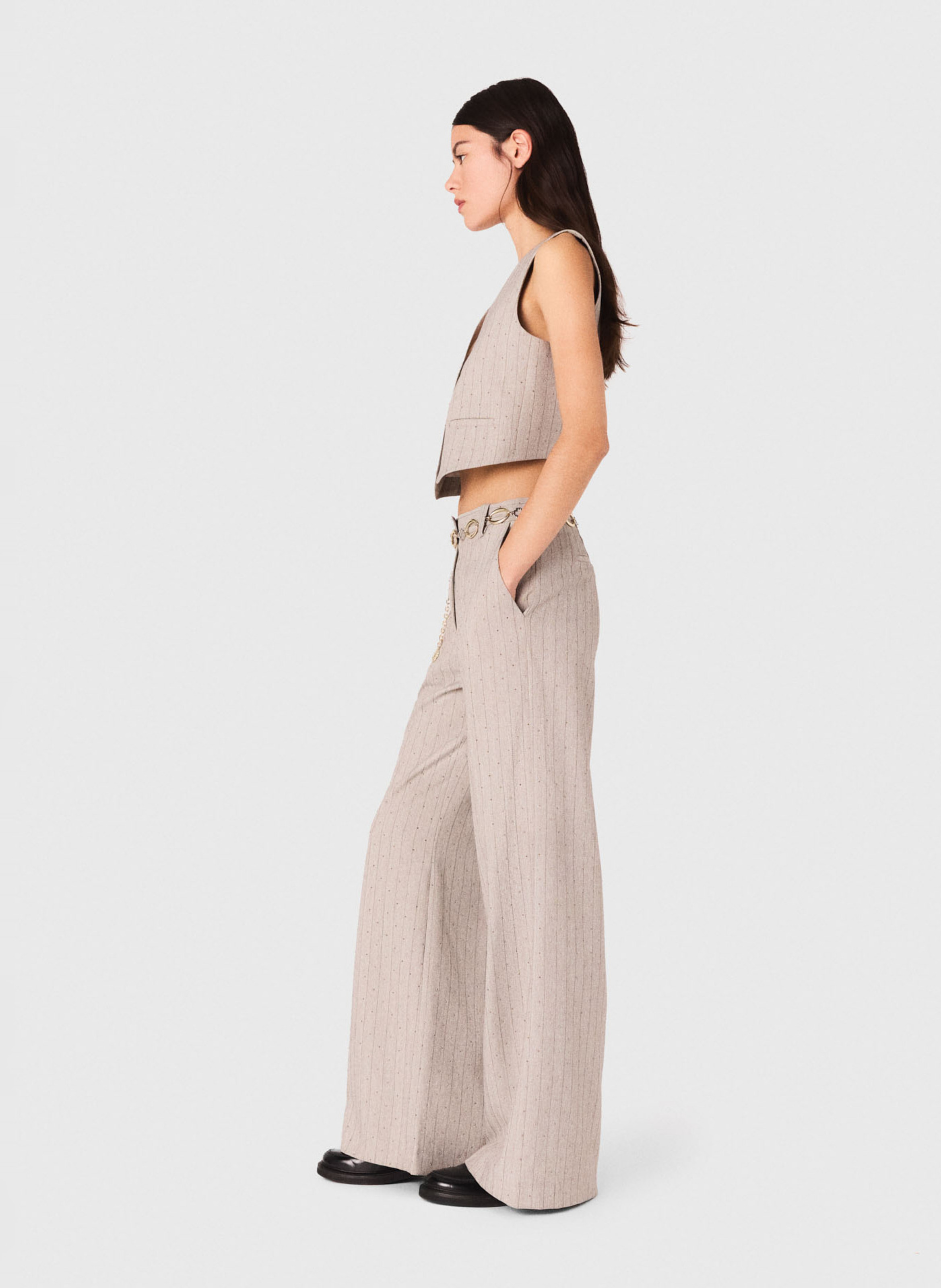 Pantalon large à rayures MAJE Gris