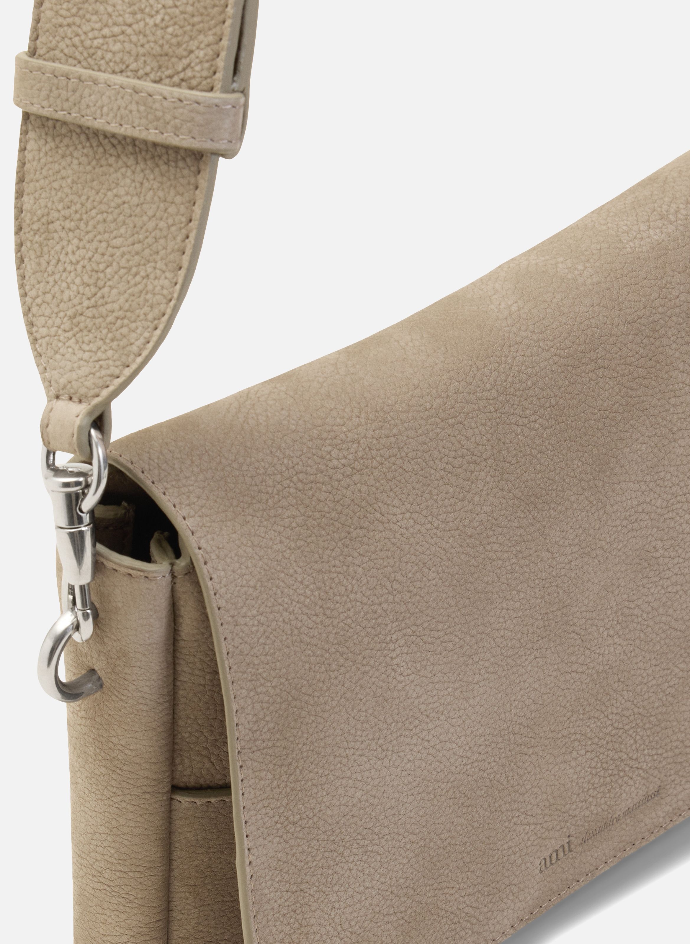 Sac messenger à rabat carrousel unisexe en cuir de vache AMI PARIS Gris